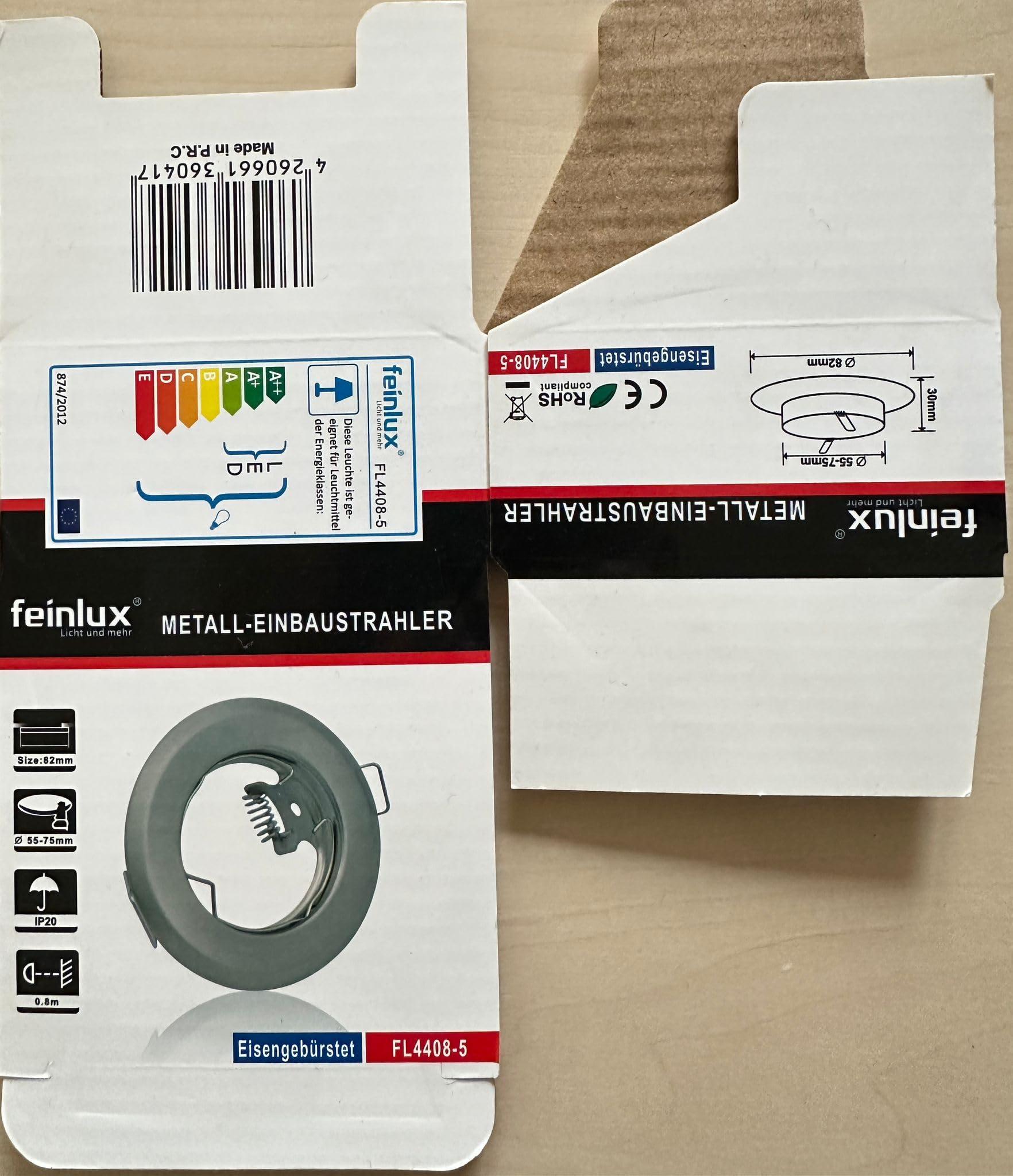 feinlux LED Einbaurahmen Einbaustrahler edelstahl 6er Set 55mm GU10