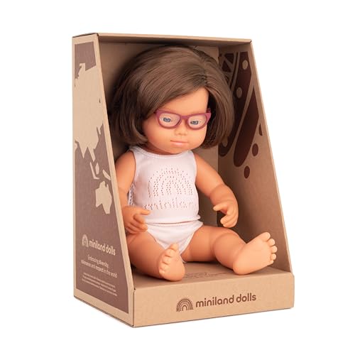 Miniland Dolls 31111 Babypuppe 38cm Down mit Brille