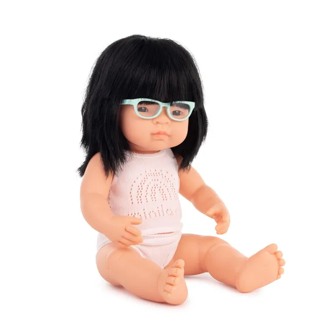 Miniland Babypuppe 38cm asiatisch Mädchen mit Brille Vanilleduft