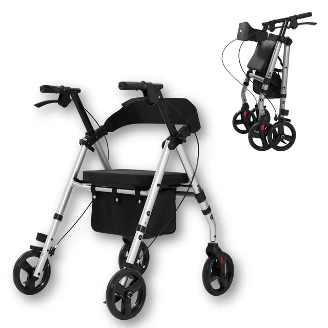 maxErgo Rollator Silber Gehhilfe mit Sitz faltbar