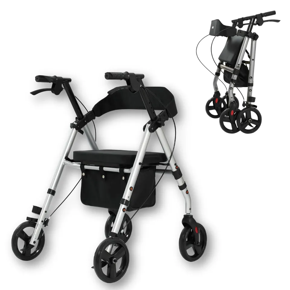 maxErgo Rollator Silber Gehhilfe mit Sitz faltbar
