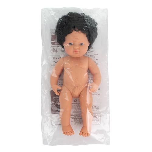 Miniland Dolls 31231 Babypuppe Junge 38 cm schwarze Locken Vinyl