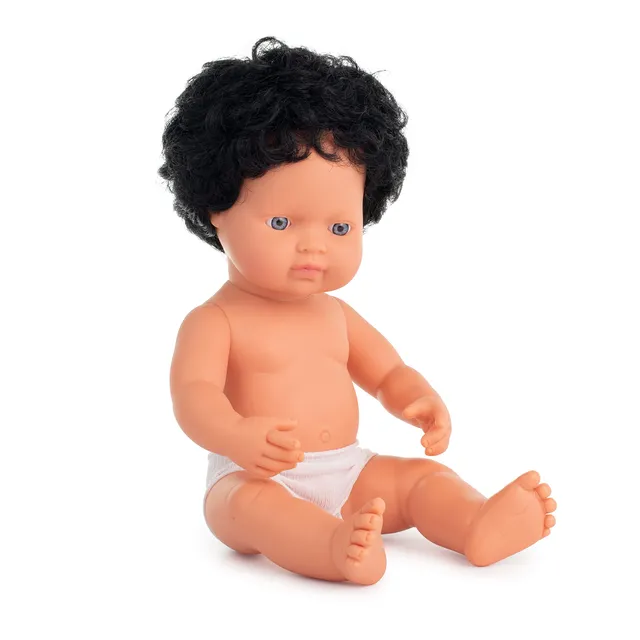 Miniland Dolls 31231 Babypuppe Junge 38 cm schwarze Locken Vinyl