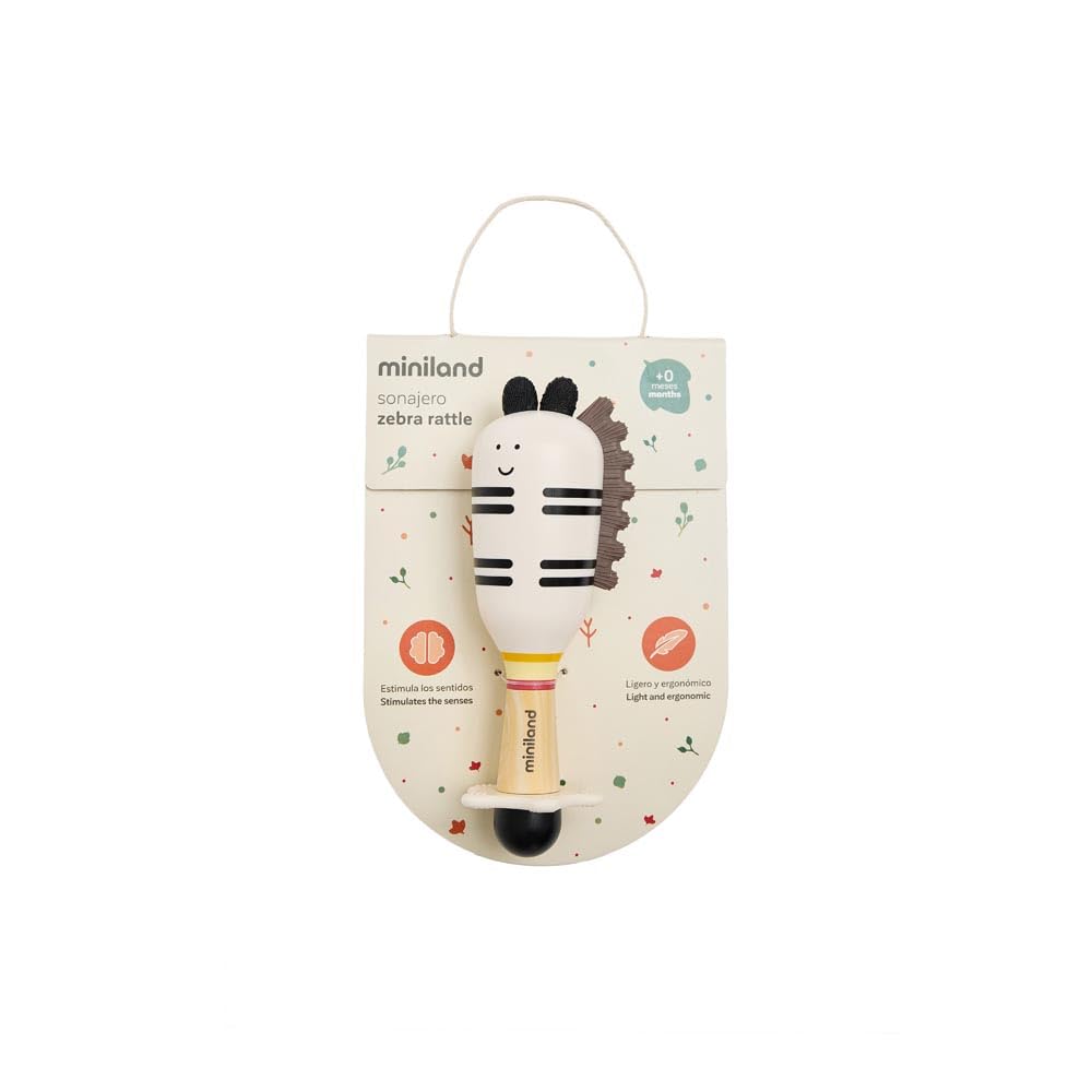 Miniland Infant Zebra Rattle Rassel Zebra mit Beißring