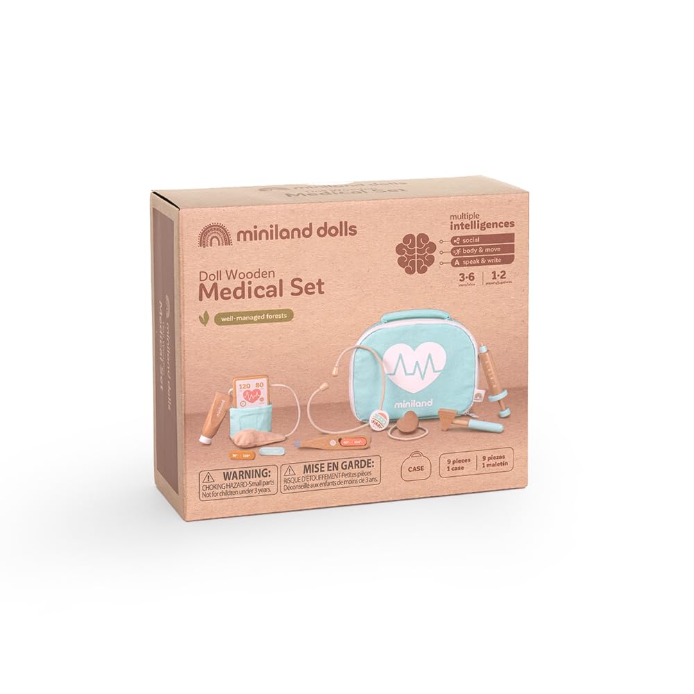 Miniland Arztkofferset Holz Puppenzubehör 94063 Stethoskop