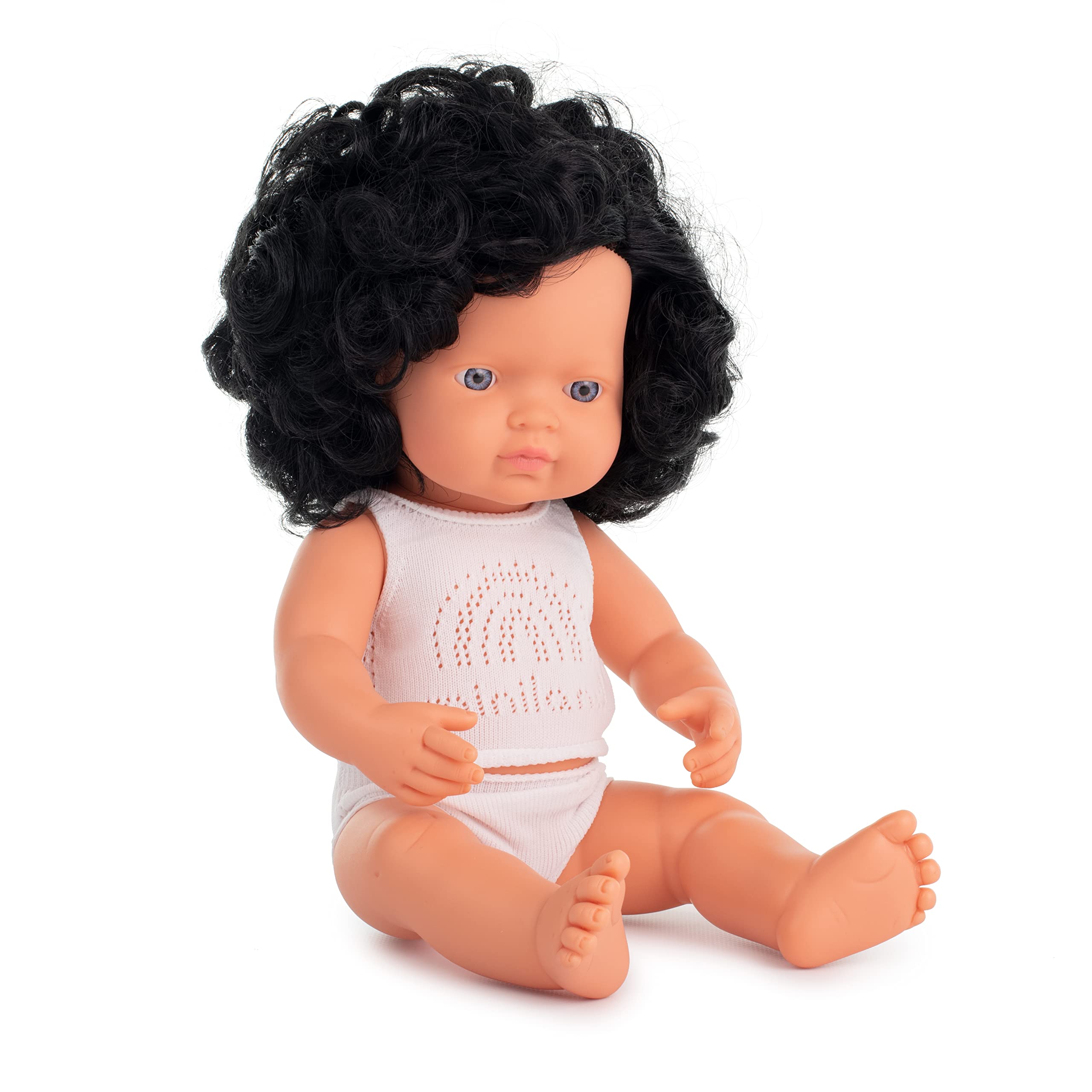 Miniland Dolls Babypuppe Mädchen 38cm schwarze Locken Vinyl