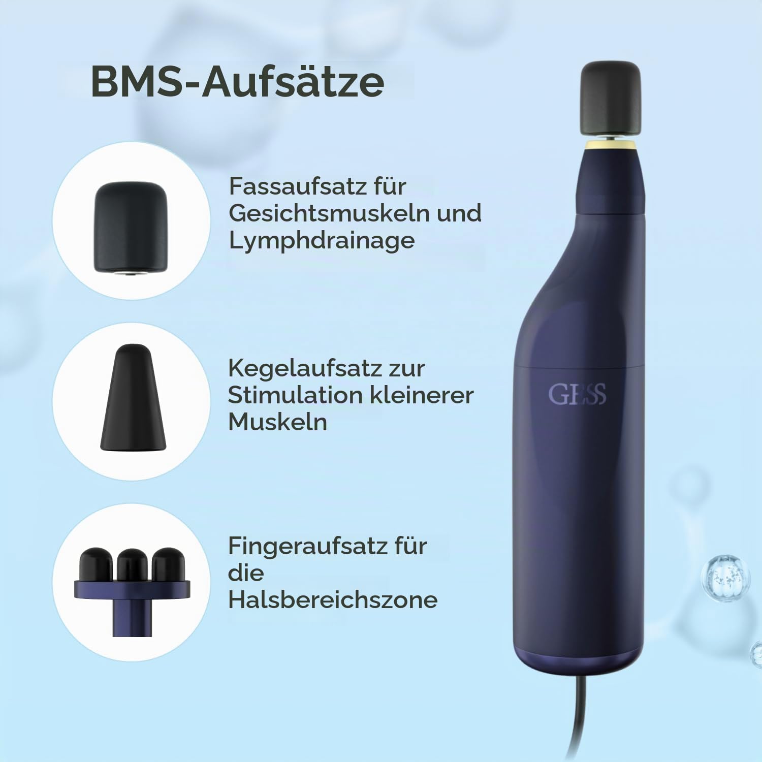 Gess FaceActive BMS Gesichtsmassagegerät Anti-Aging 3 Aufsätze