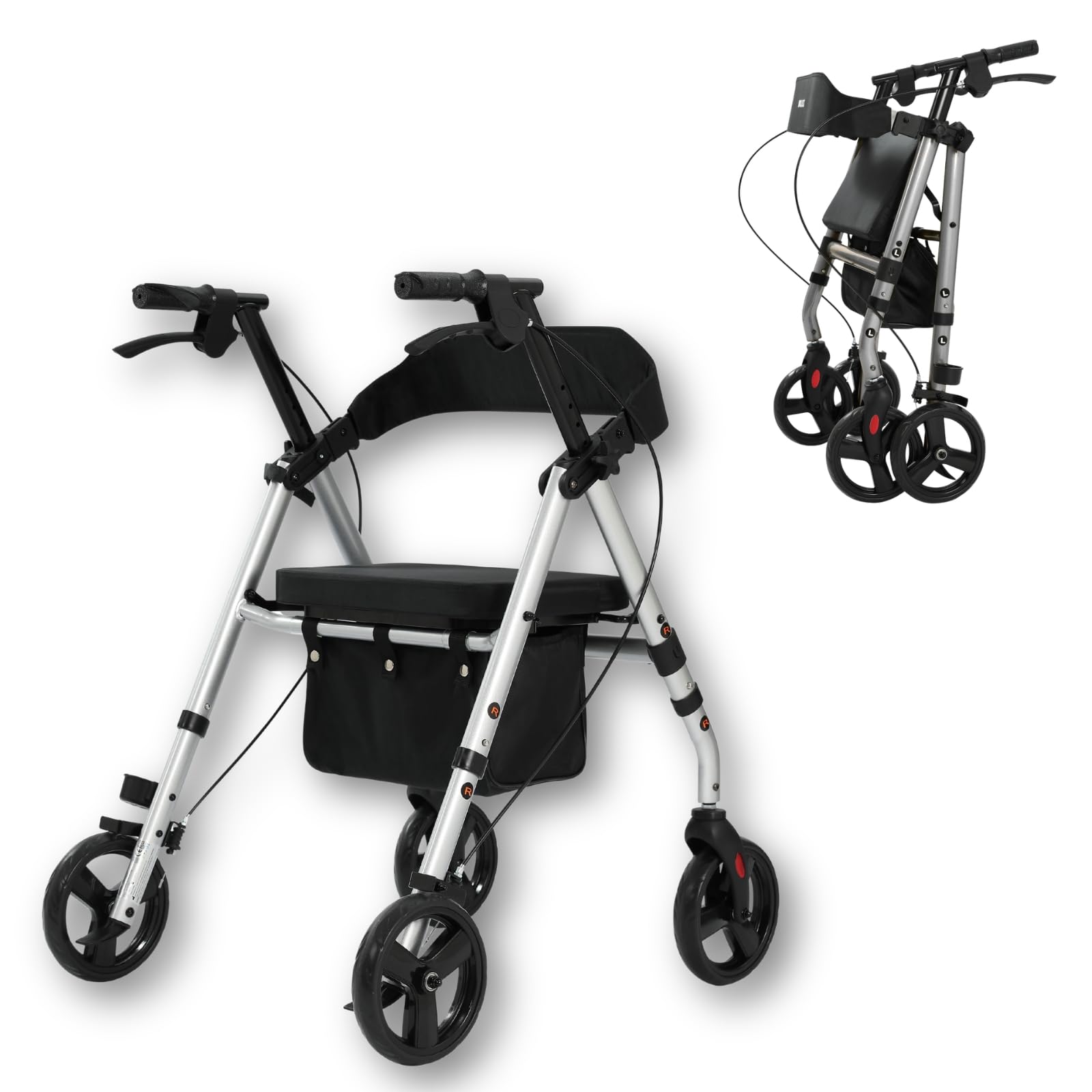 maxErgo Rollator Silber Gehhilfe mit Sitz faltbar