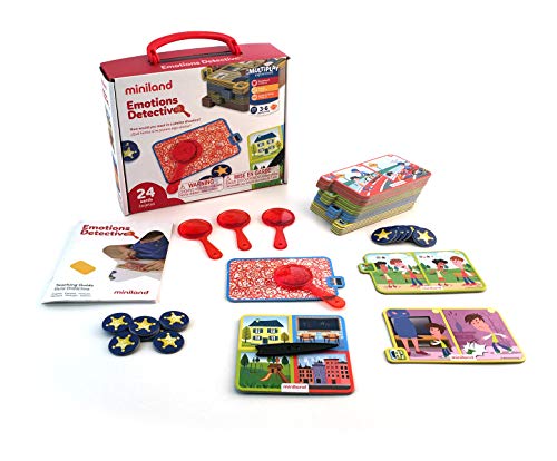 Miniland Emotionen Detektiv Set SEL Spiel 24 Karten mit Lupe
