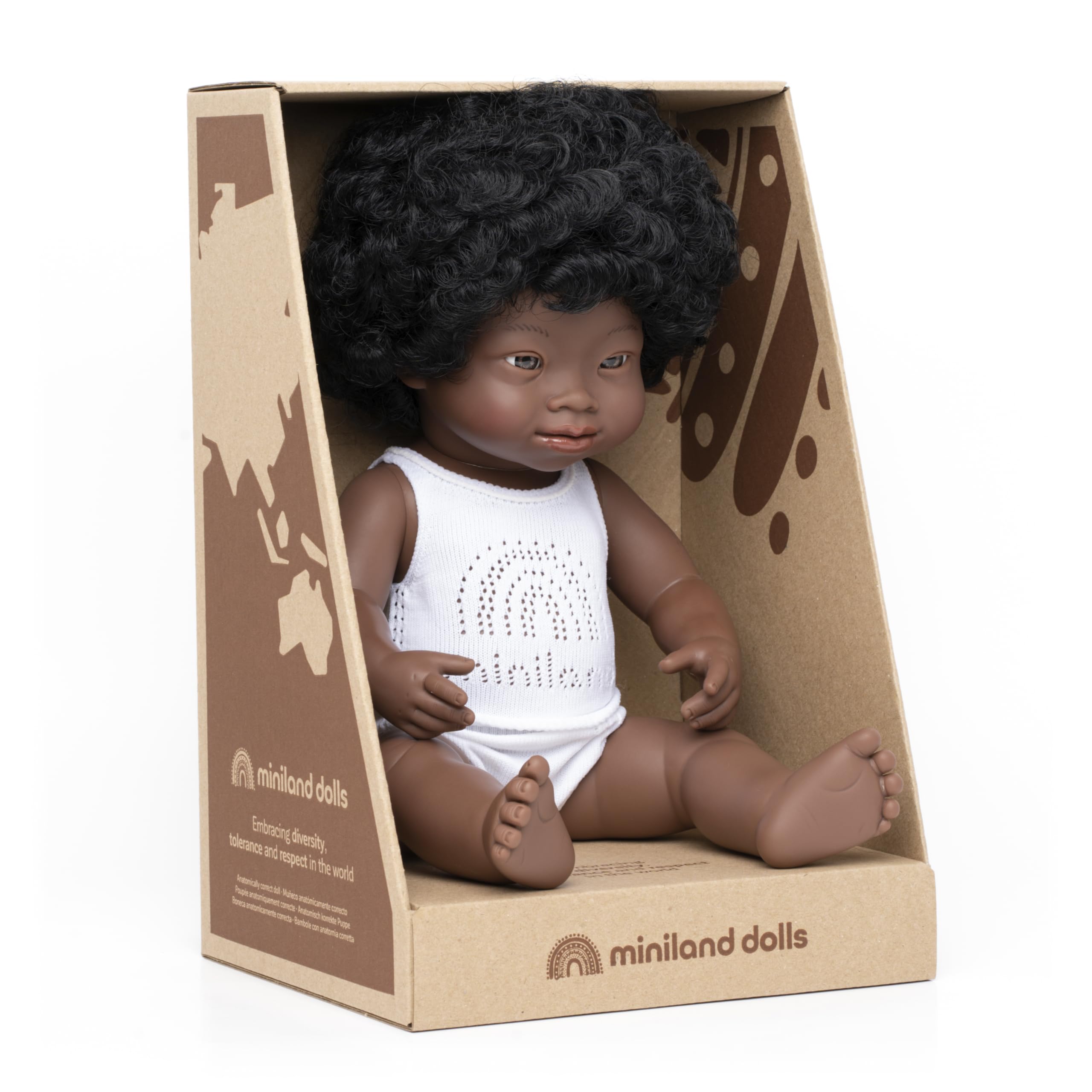 Miniland Dolls 31171 Babypuppe 38cm afrikanisch Down