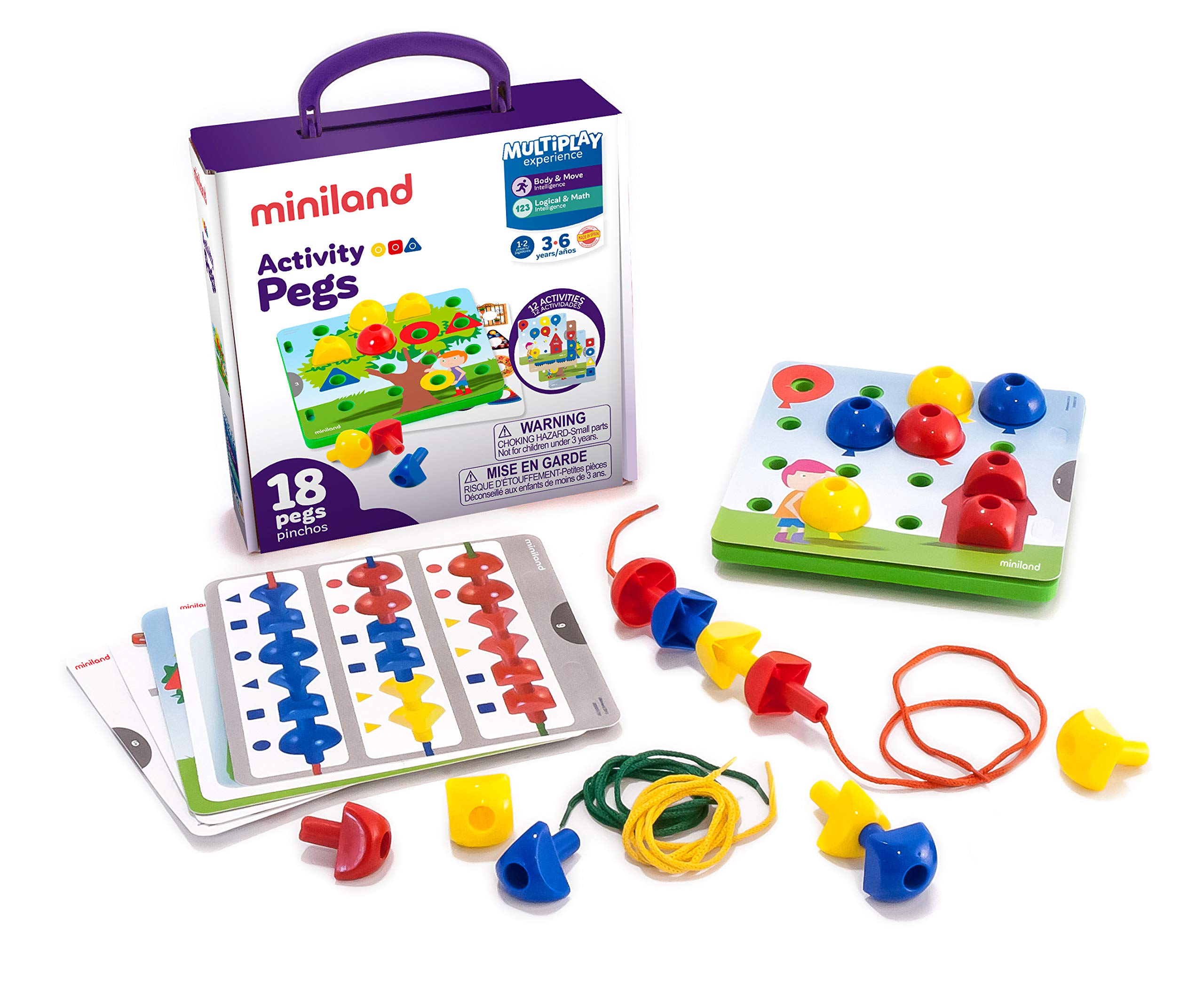 Miniland 31787 Activity Pegs Steckspiel Koffer 34 Teile