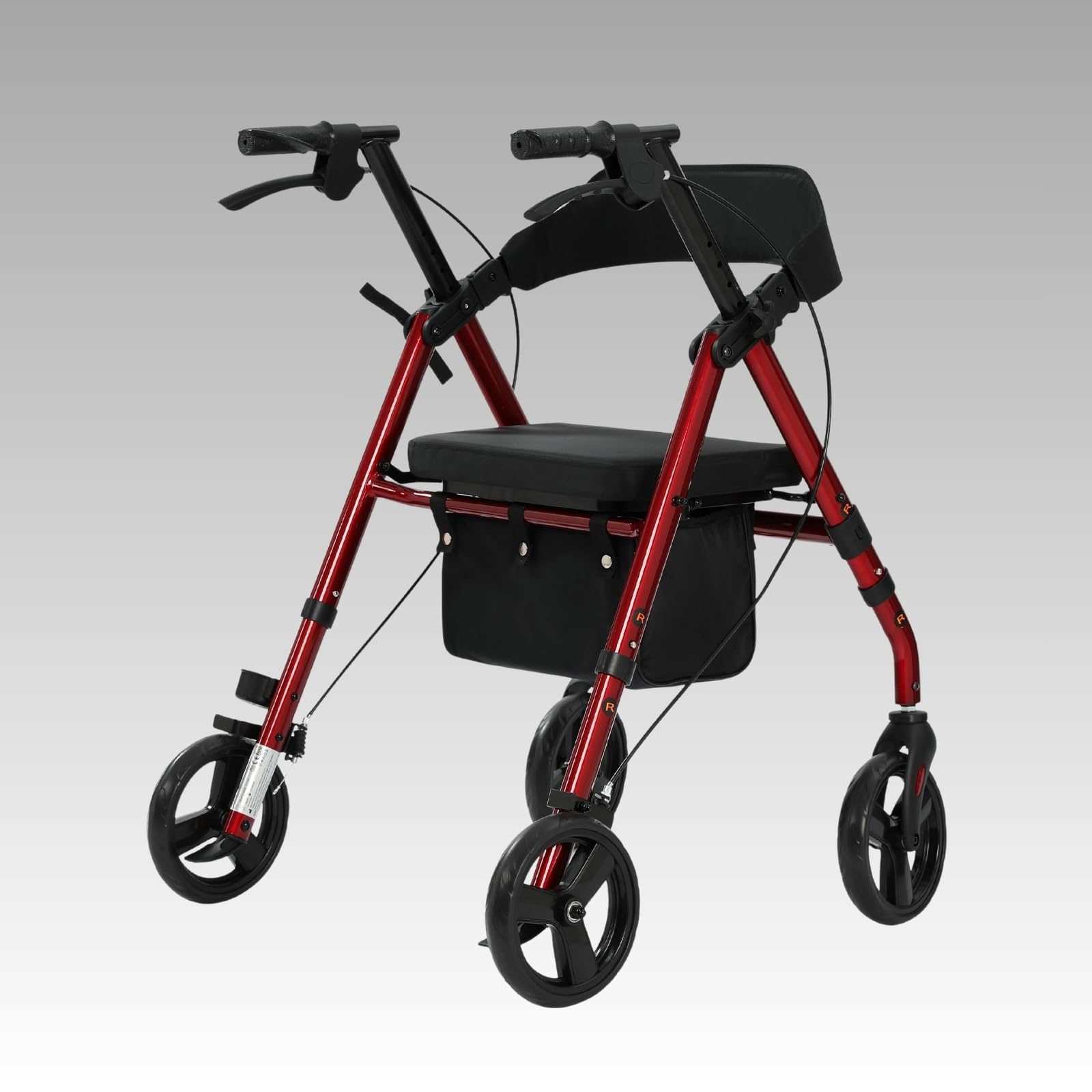 Wollex Rollator Rot faltbar Sitz 8 Zoll Einkaufstasche