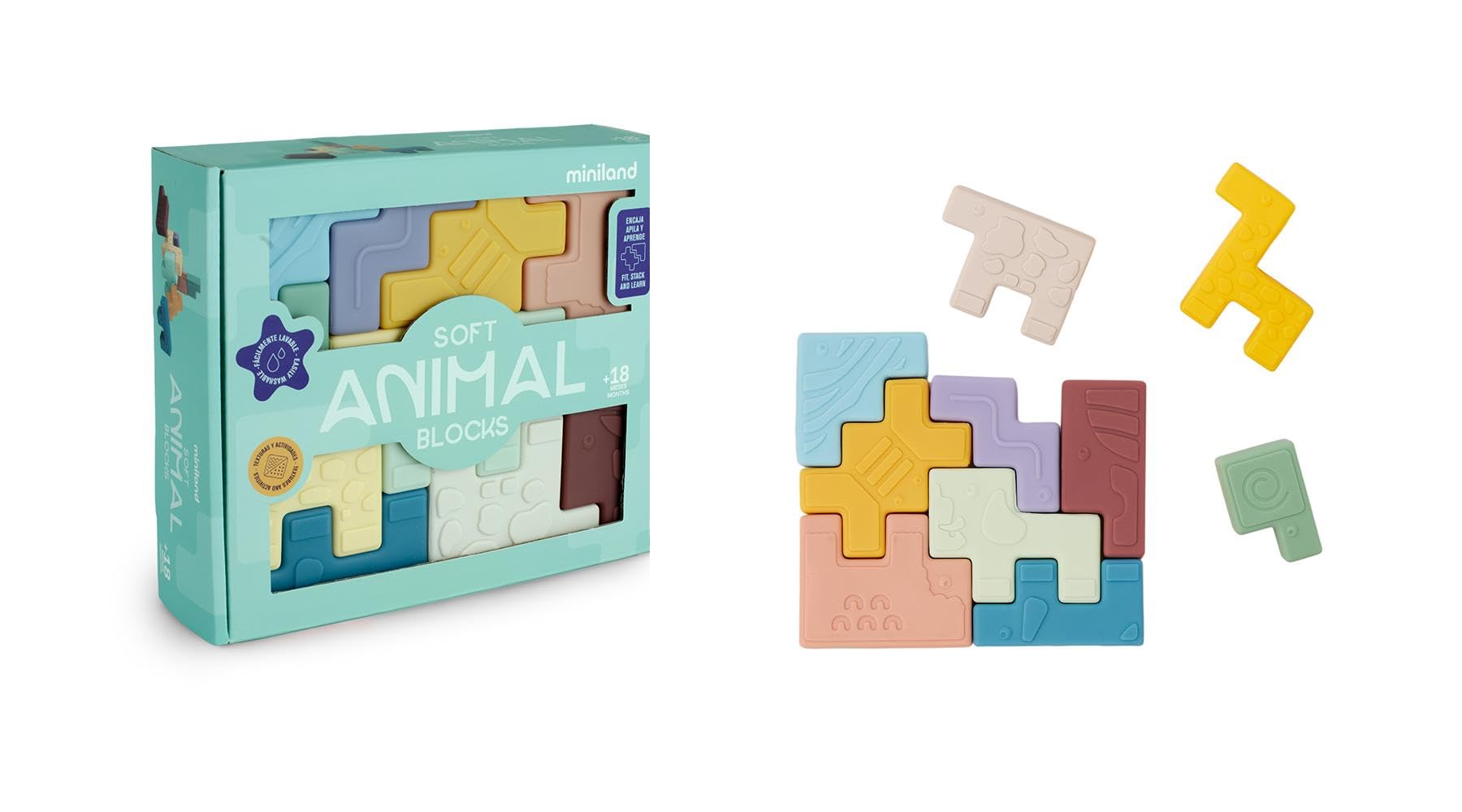 Miniland Soft Animal Blocks Steckpuzzle 10-tlg ab 18 M.