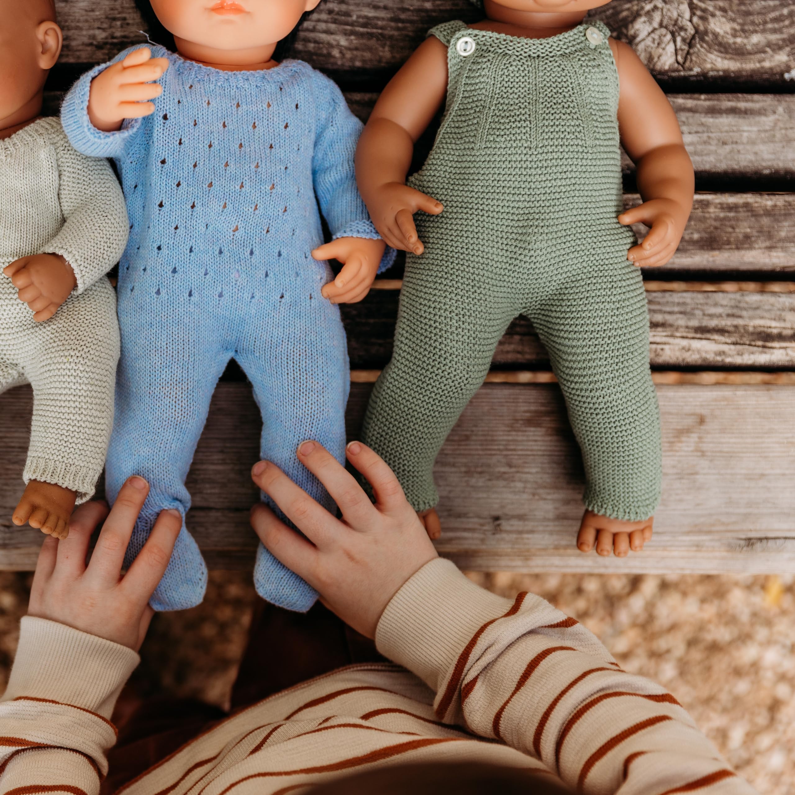 Miniland Strickset Latzhose Mütze grün 38 cm Puppen