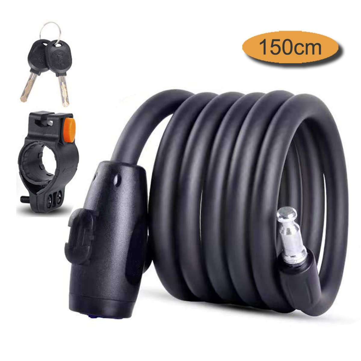 smartEC Fahrradschloss Spulenschloss 150 cm schwarz Schlüssel