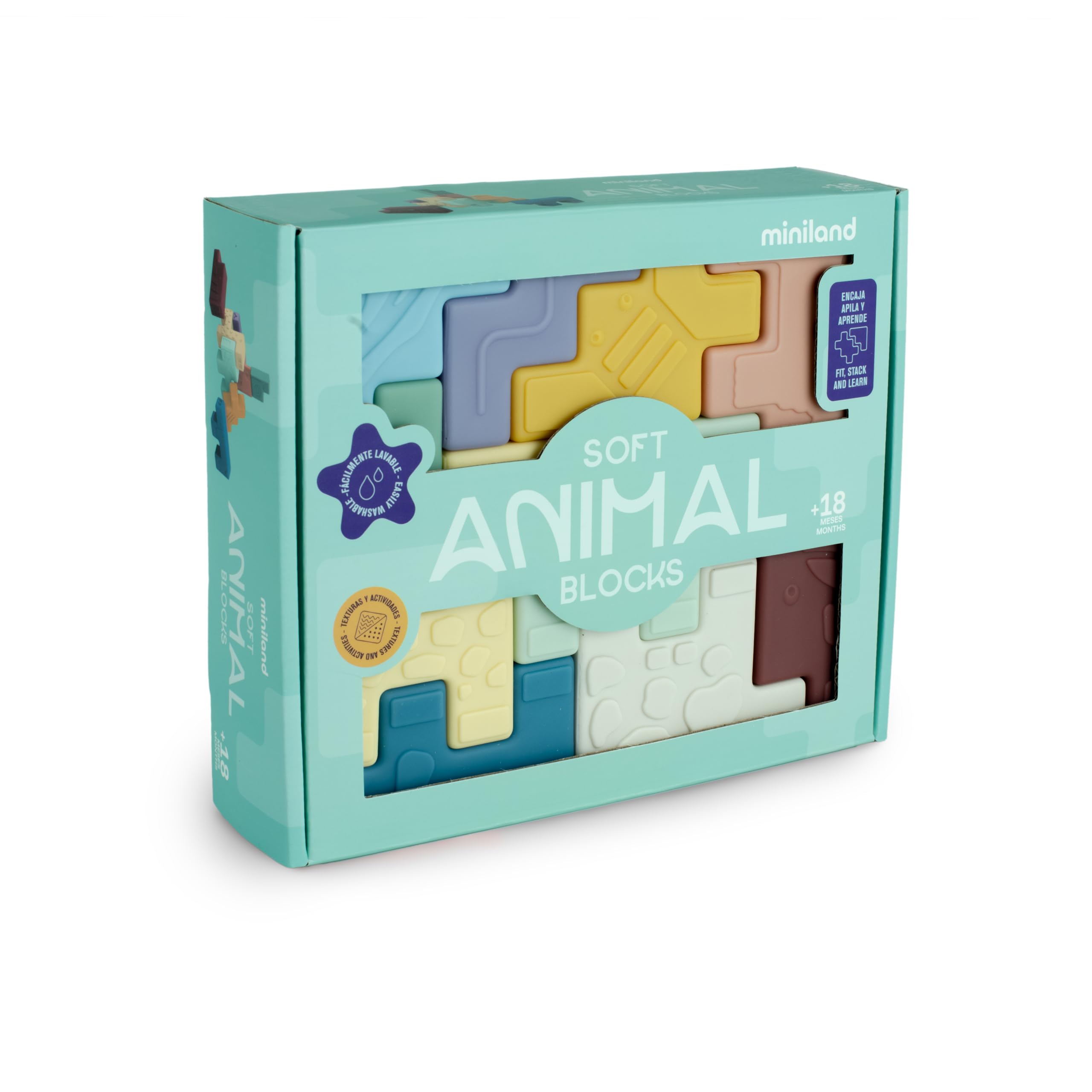 Miniland Soft Animal Blocks Steckpuzzle 10-tlg ab 18 M.