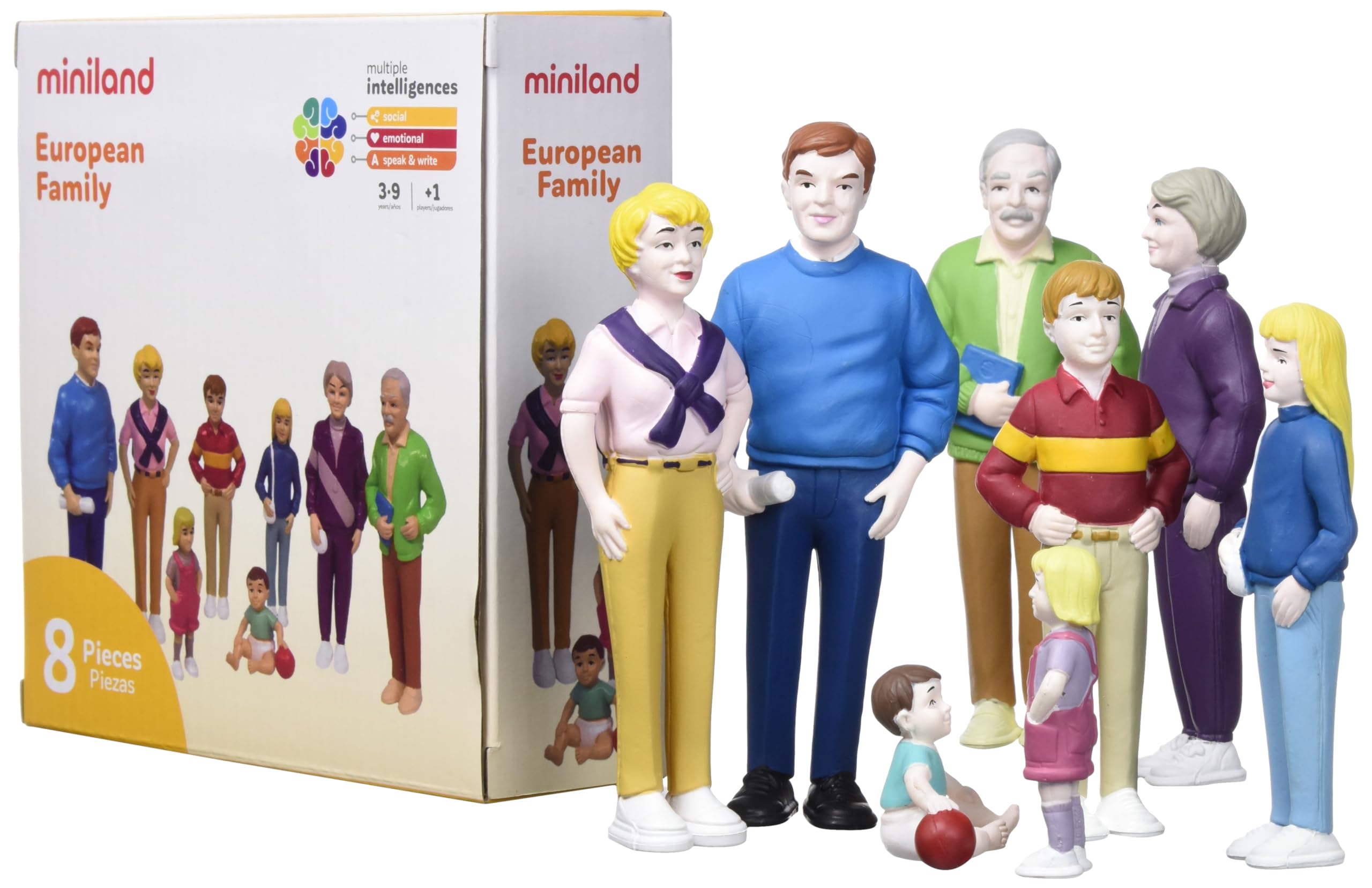 Miniland Europäische Familie Spielfiguren 8er Set 14 cm
