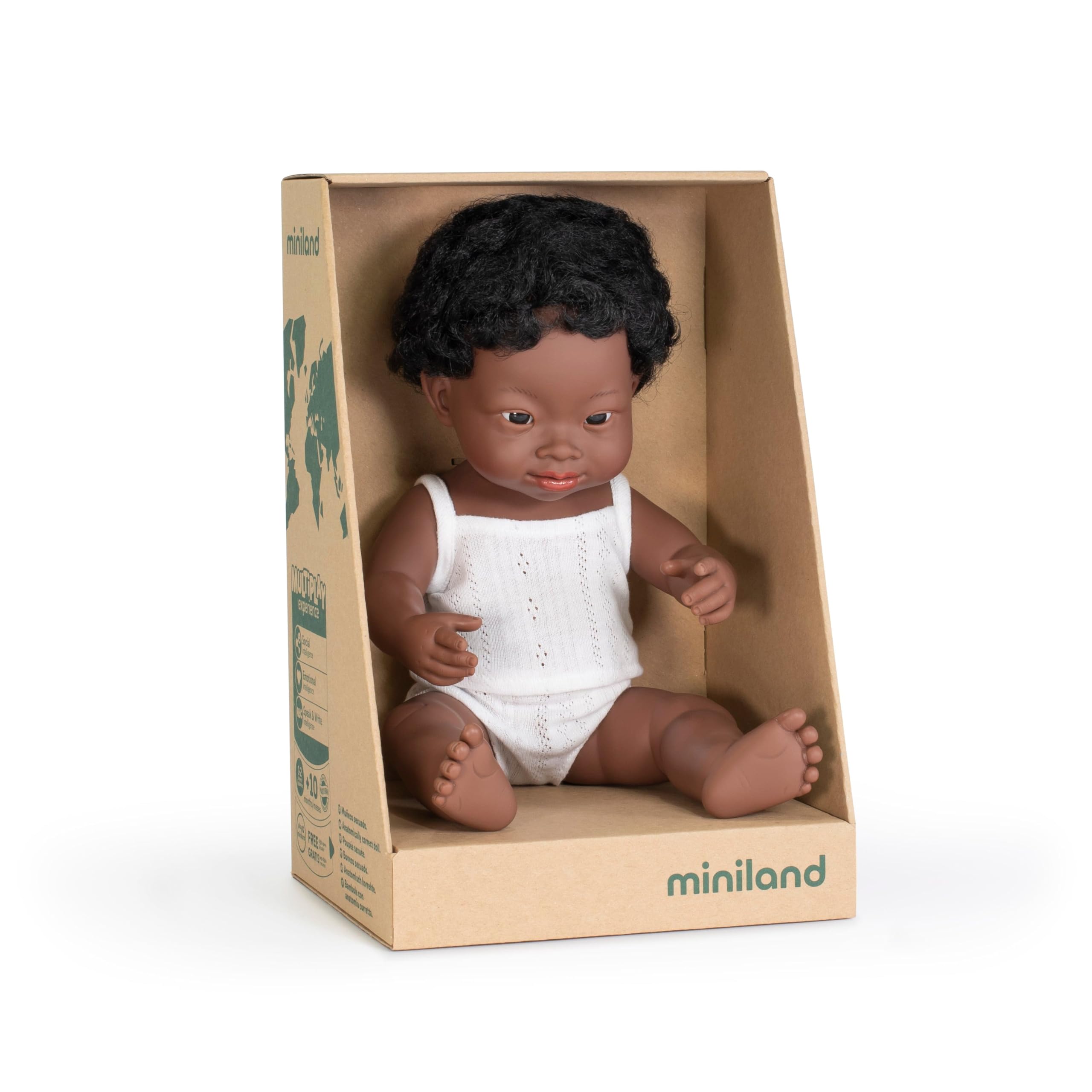 Miniland Dolls afrikanischer Junge 38cm Down Syndrom Puppe