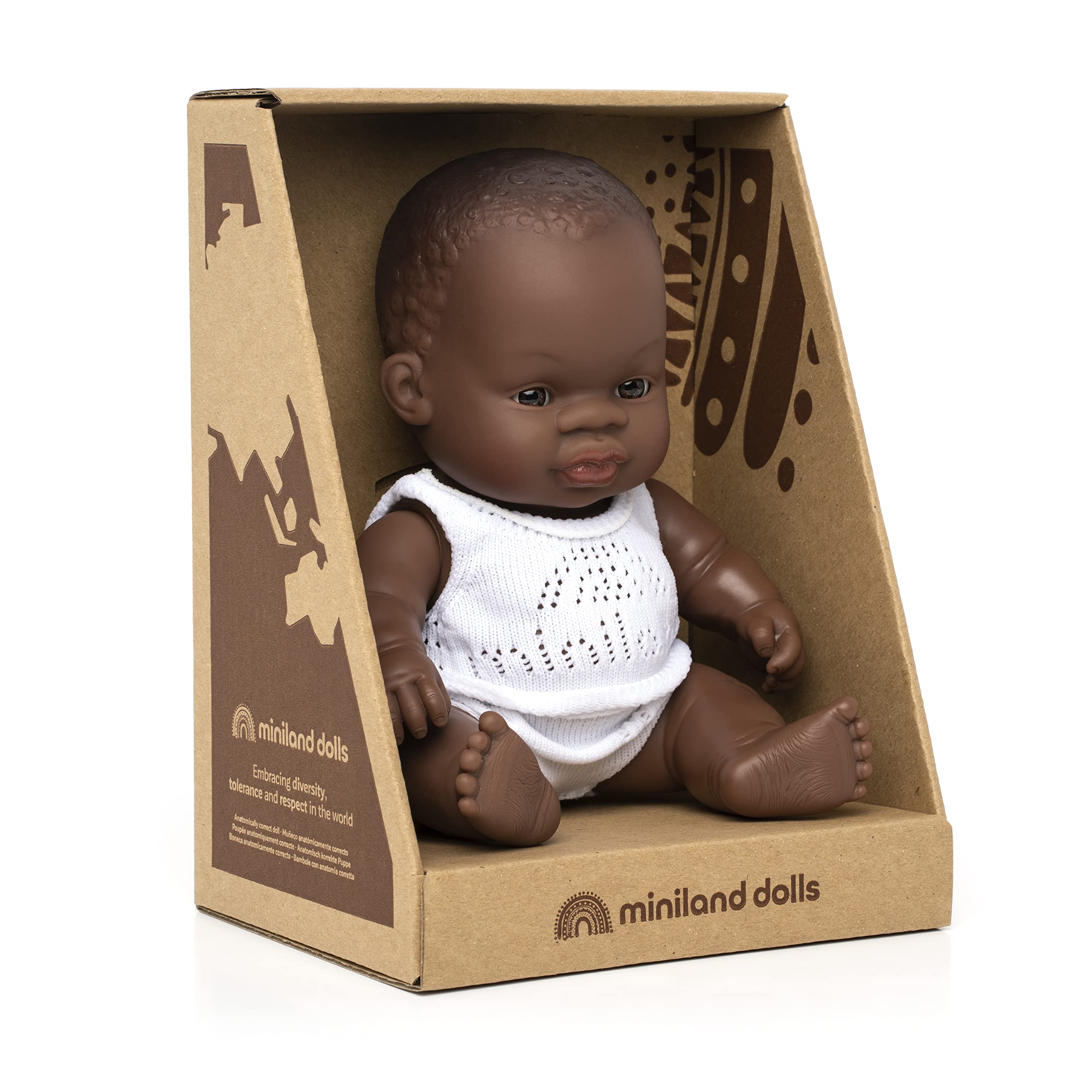 Miniland 31124 Baby Puppe 21 cm Afrikanisches Mädchen