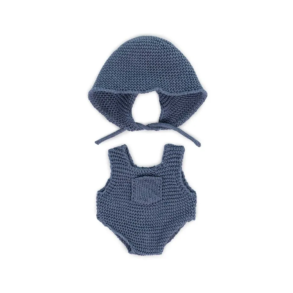 Miniland Dolls Strickset Strampler Mütze blau 21 cm