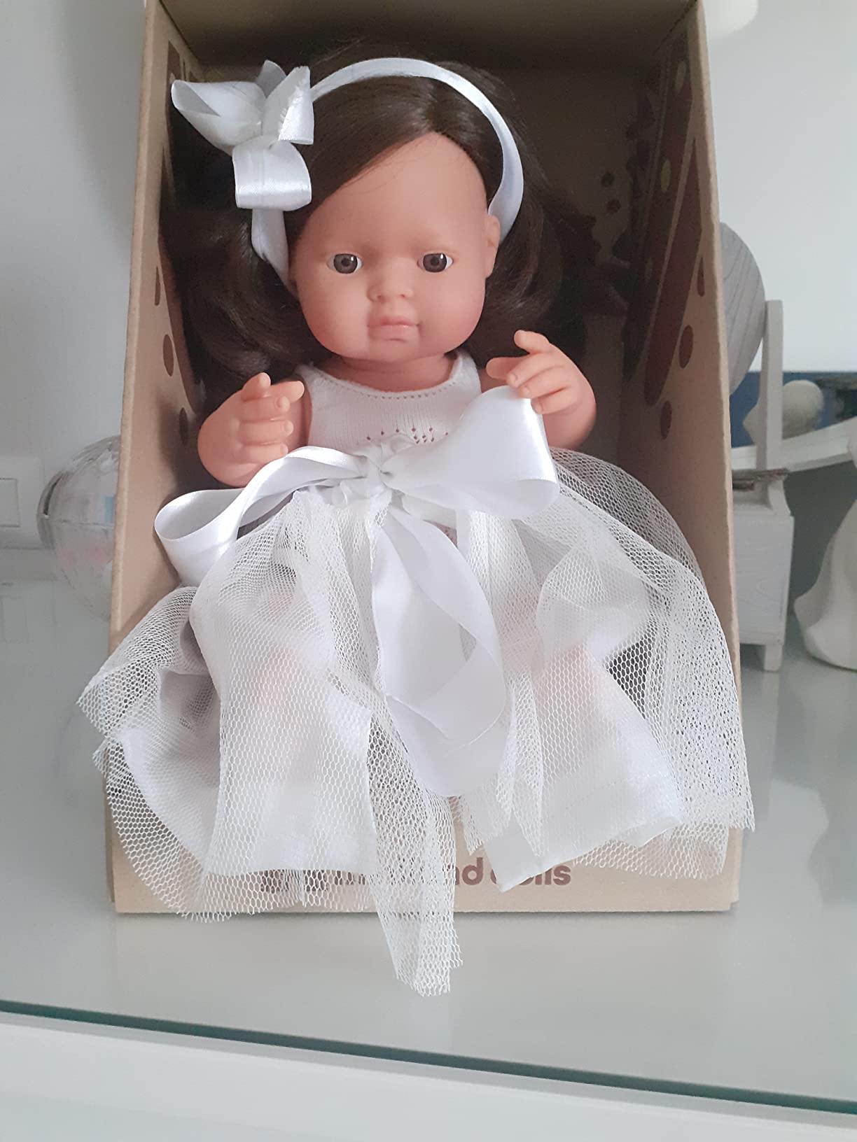 Miniland Babypuppe Braunhaariges Mädchen 38cm 31180 Vinyl