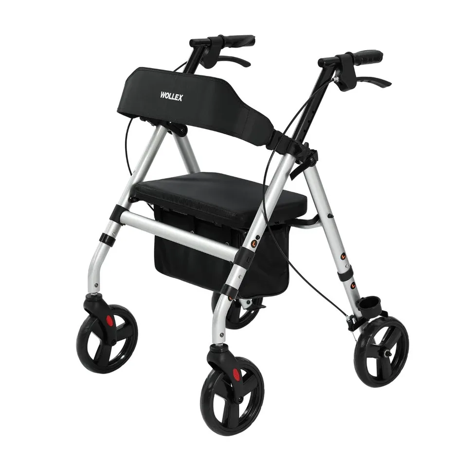 maxErgo Rollator Silber Gehhilfe mit Sitz 8 Zoll Räder