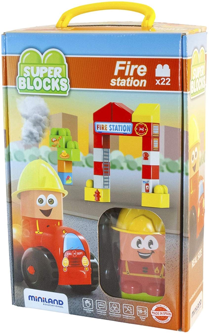 Miniland Super Blocks Feuerwehr Station 18 Teile mit Figur