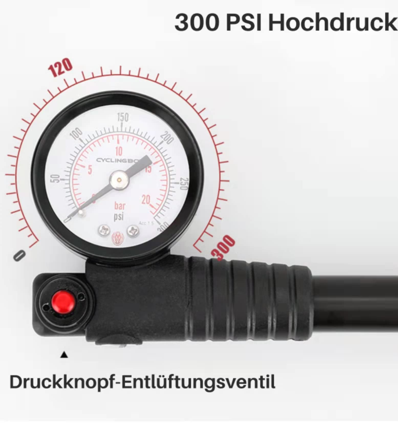 smartEC Fahrradpumpe Dämpferpumpe 300 PSI 20 Bar Schrader Presta
