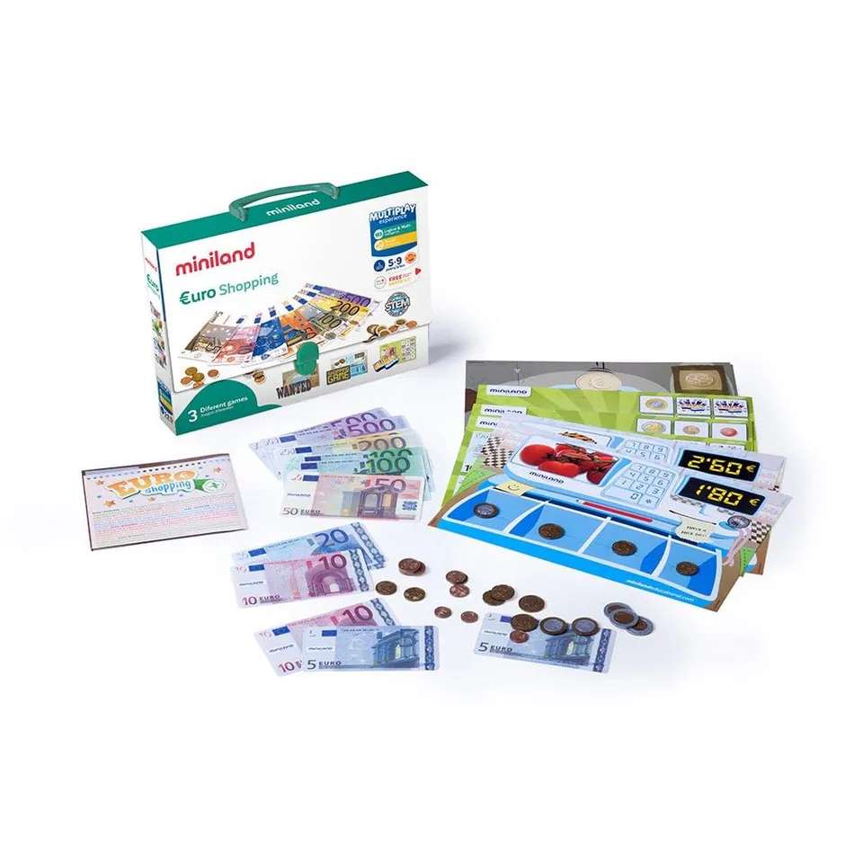 Miniland Spielgeldset Euro Shopping 45308 Scheine Münzen