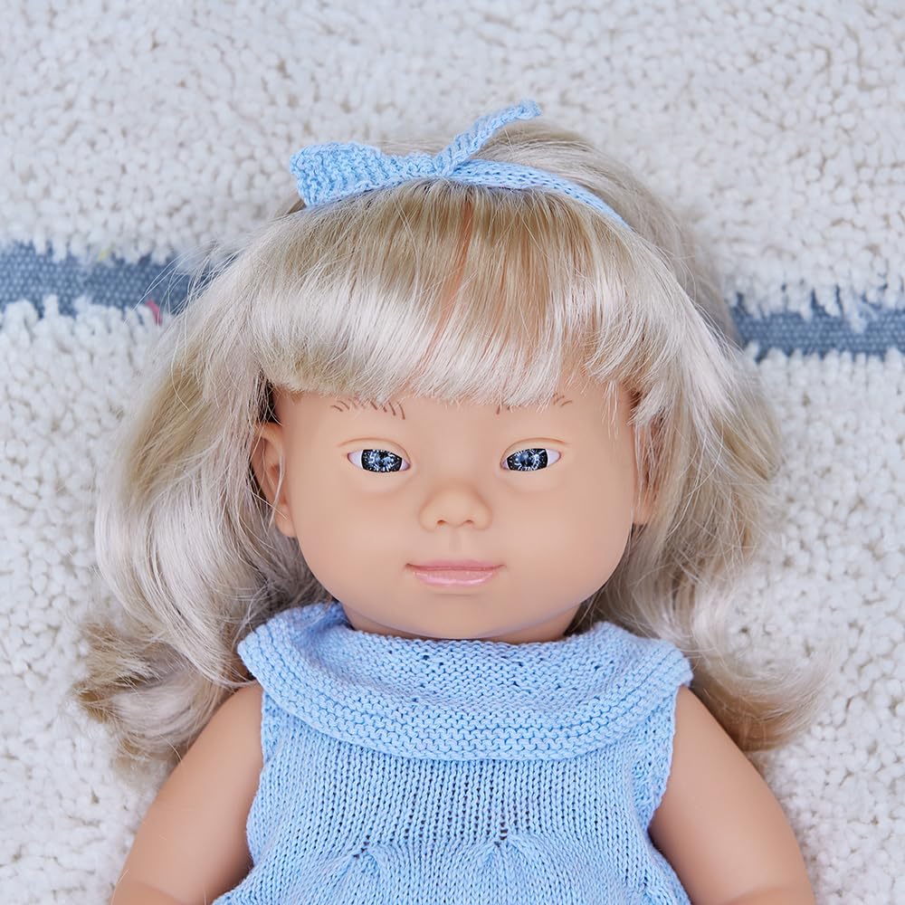 Miniland Dolls Babypuppe Mädchen 38cm Blond Down Syndrom Box