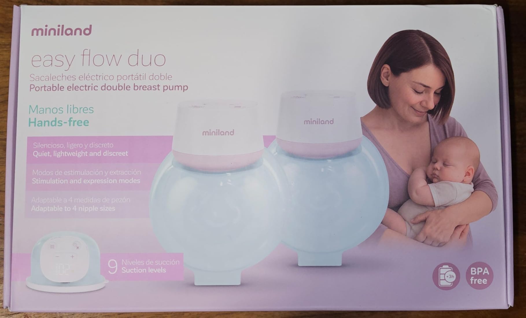 Miniland Easy Flow Duo Milchpumpe Doppelpumpe 2x180ml BPA-frei
