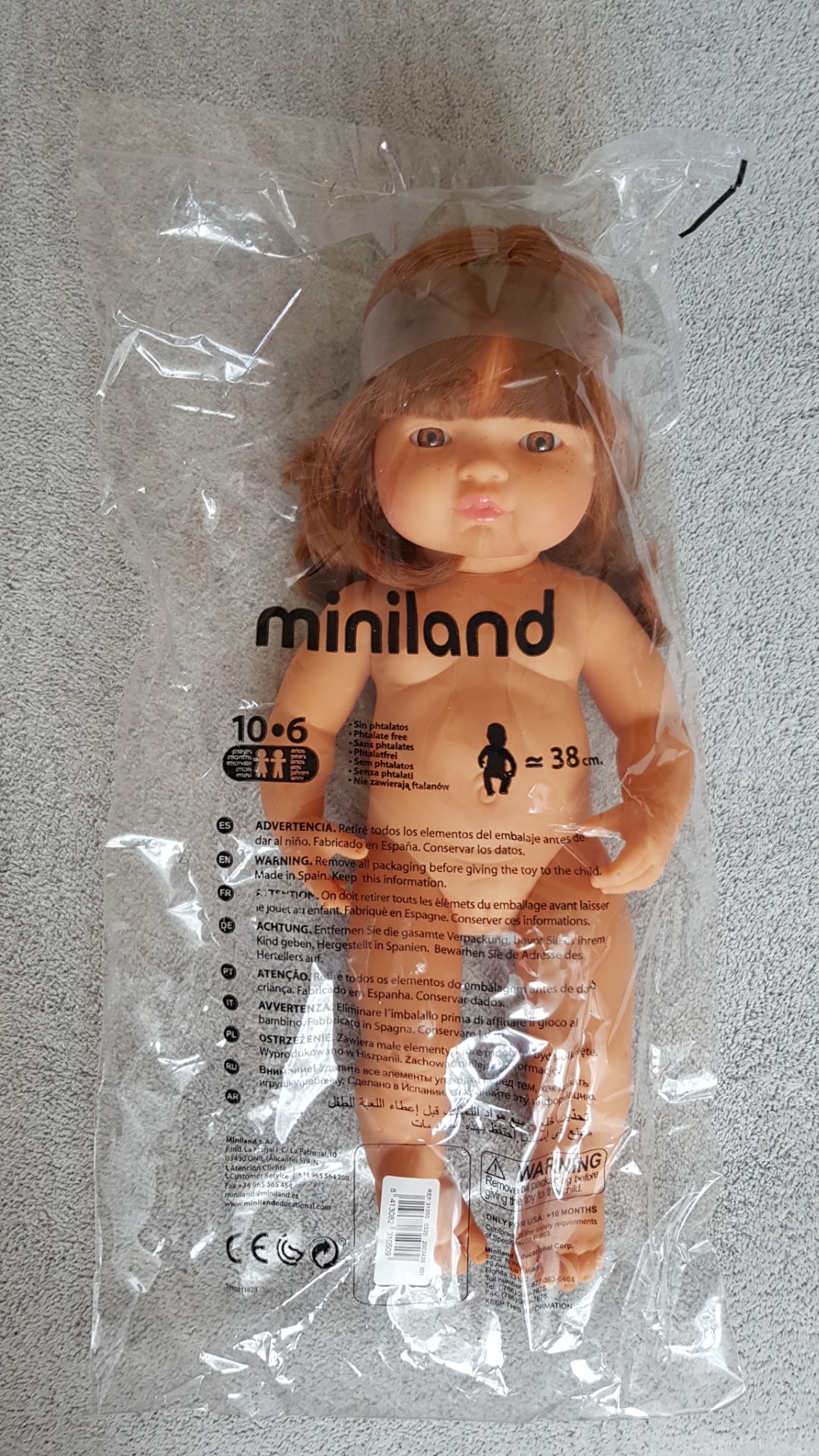 Miniland Dolls Babypuppe 38cm rothaariges Mädchen Vanilleduft