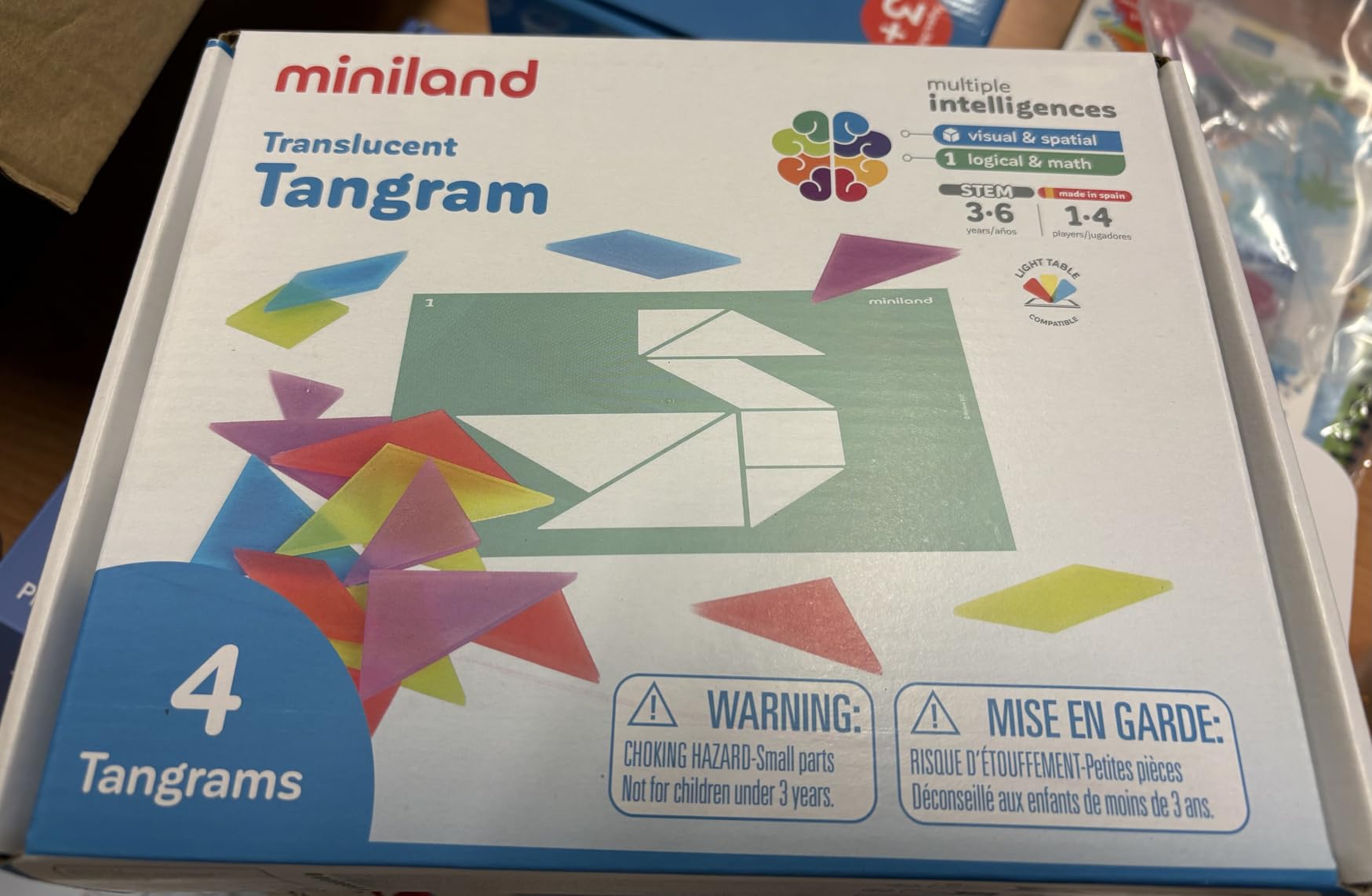 Miniland Translucent Tangram Tangramspiel 4er Set Leuchttisch