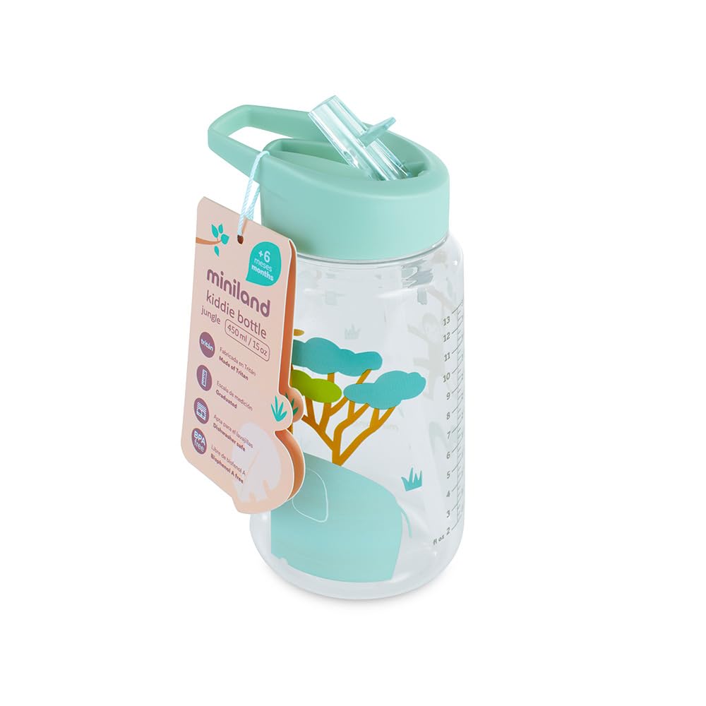 Miniland Jungle Tritan-Trinkflasche 450 ml mit Strohhalm