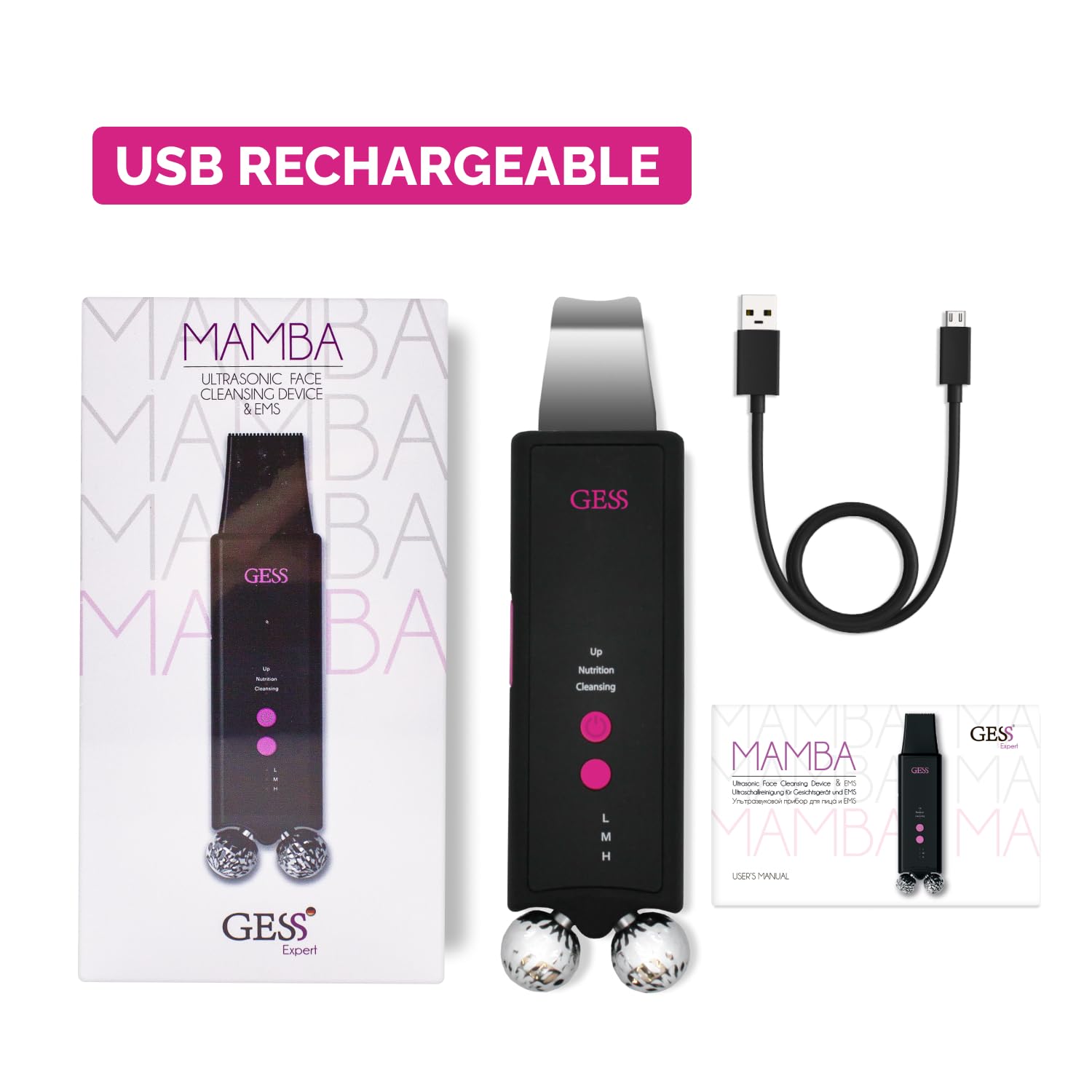Gess Mamba Skin Scrubber Porenreiniger Schwarz-Pink Ultraschall