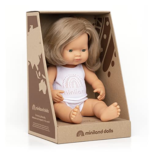 Miniland Dolls 31260 Babypuppe Mädchen 38 cm dunkelblond