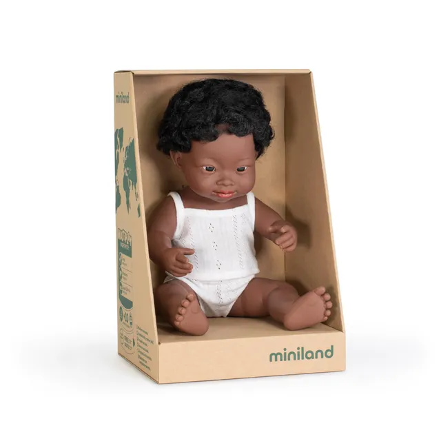 Miniland Dolls afrikanischer Junge 38cm Down Syndrom Puppe
