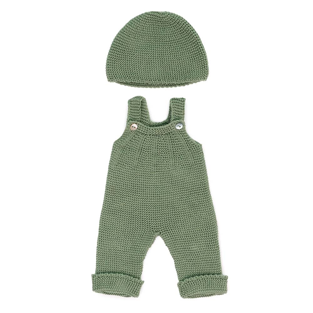 Miniland Strickset Latzhose Mütze grün 38 cm Puppen