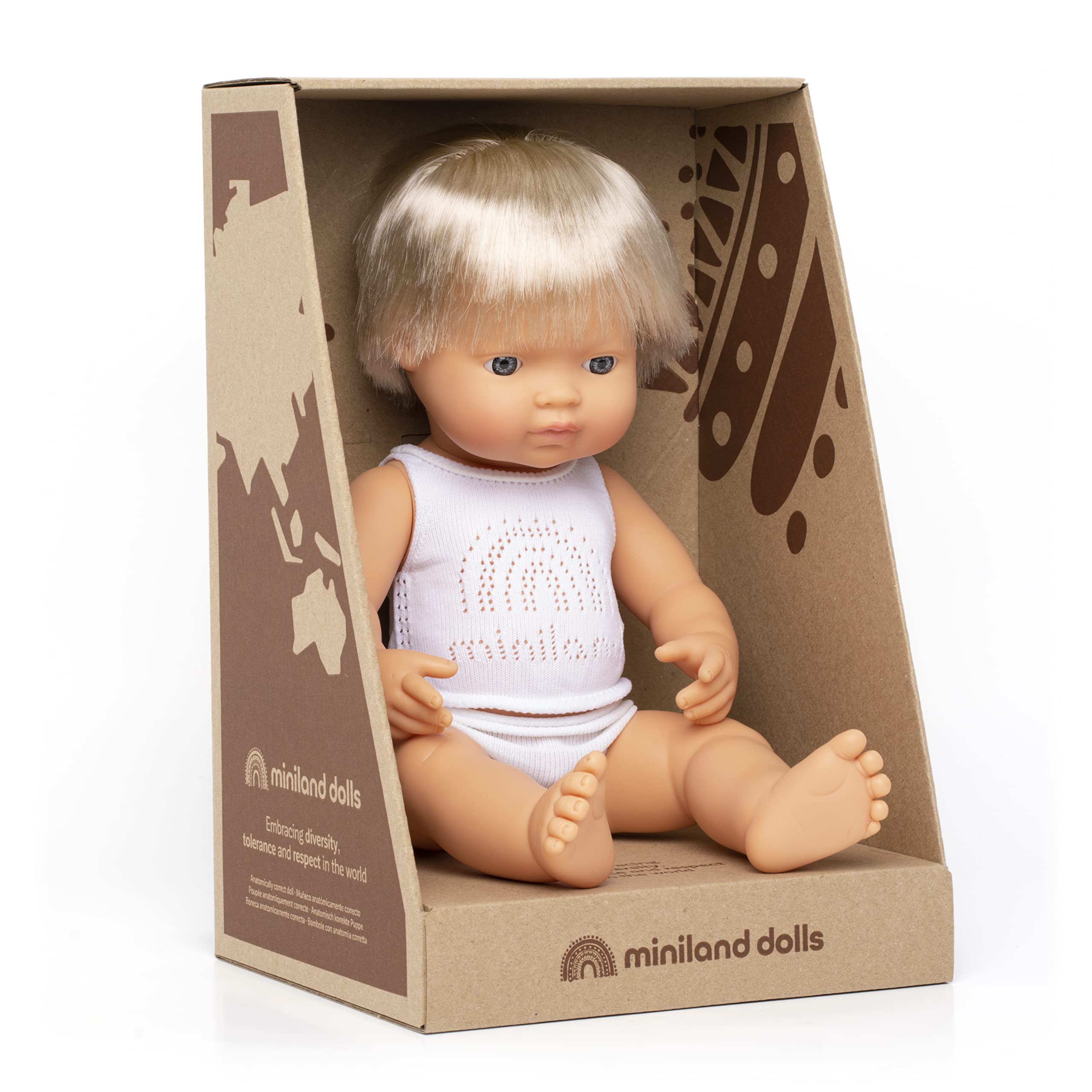 Miniland 31151 Baby Puppe 38 cm Europäischer Junge anatomisch