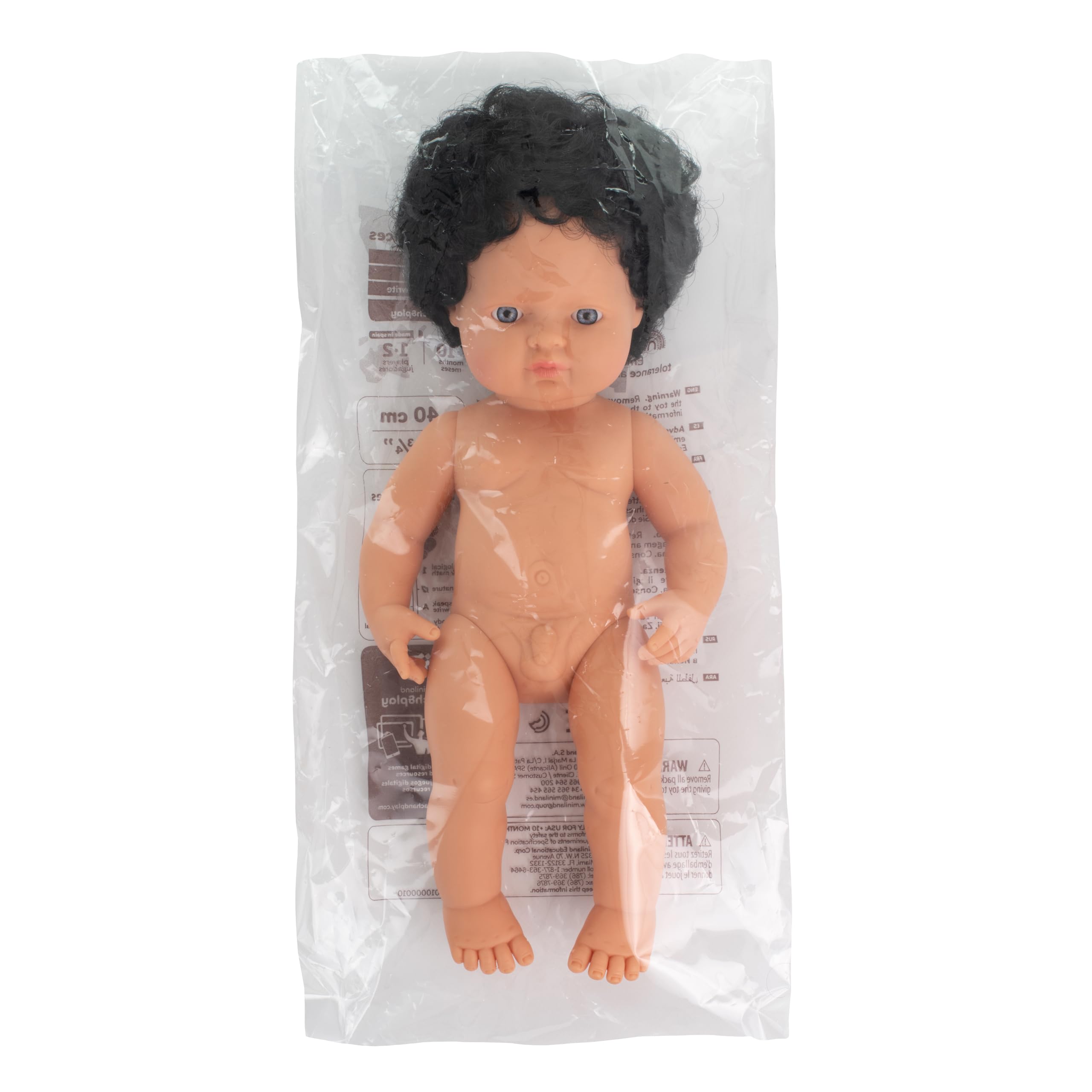 Miniland Dolls 31231 Babypuppe Junge 38 cm schwarze Locken Vinyl