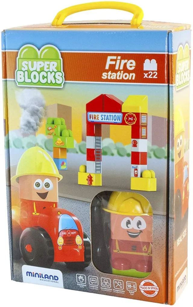 Miniland Super Blocks Feuerwehr Station 18 Teile mit Figur