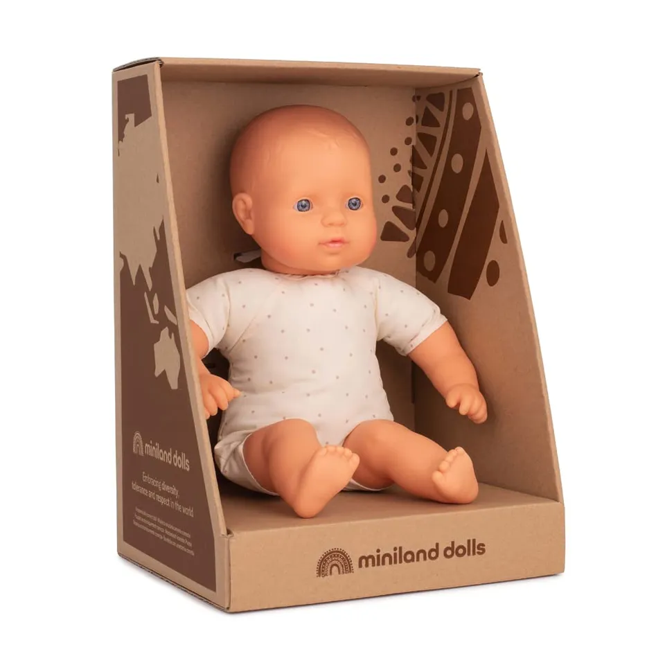 Miniland Babypuppe europäisch 32 cm Stoffkörper Geschenkbox