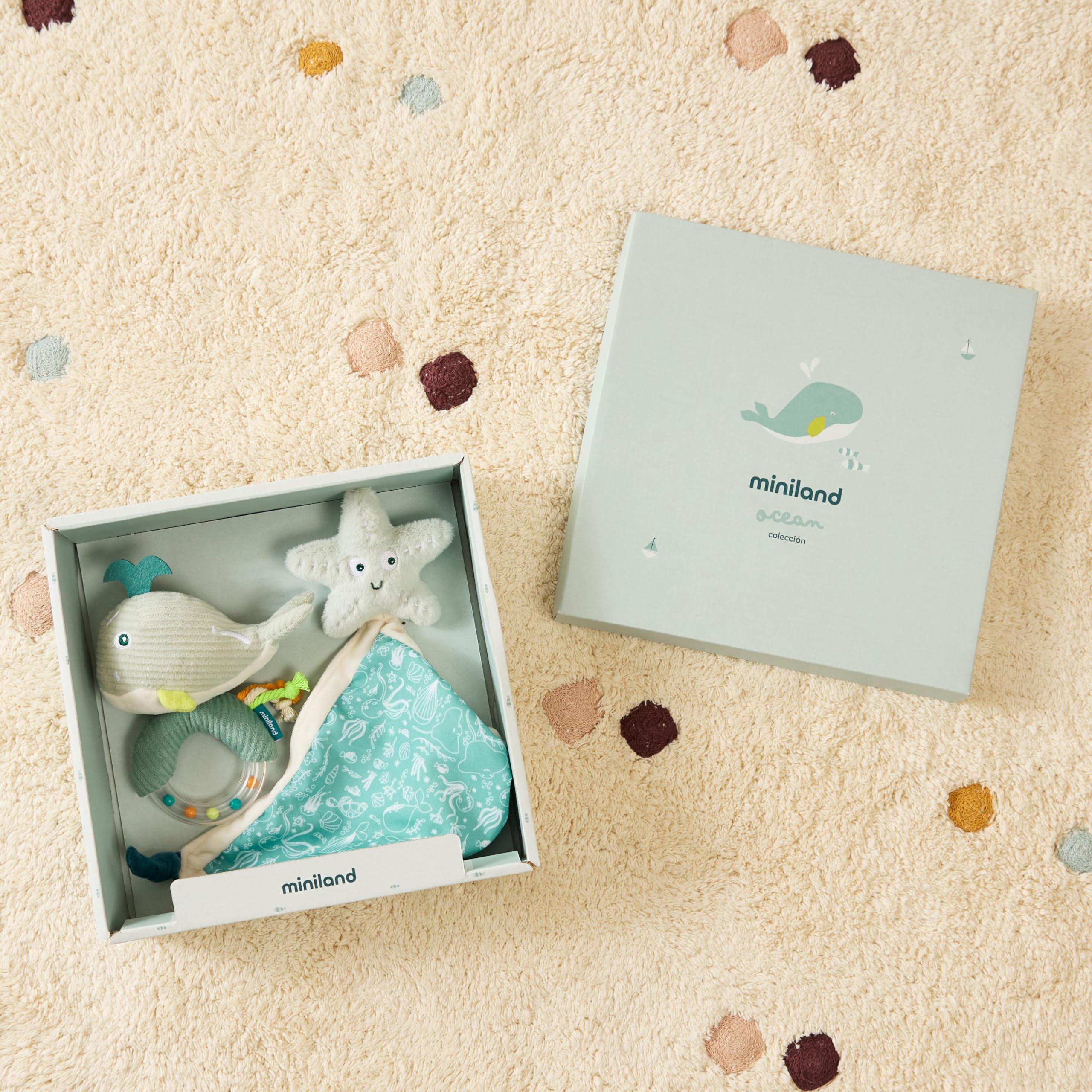 Miniland Ocean Baby-Geschenkset Doudou + Rassel Grün 0M+