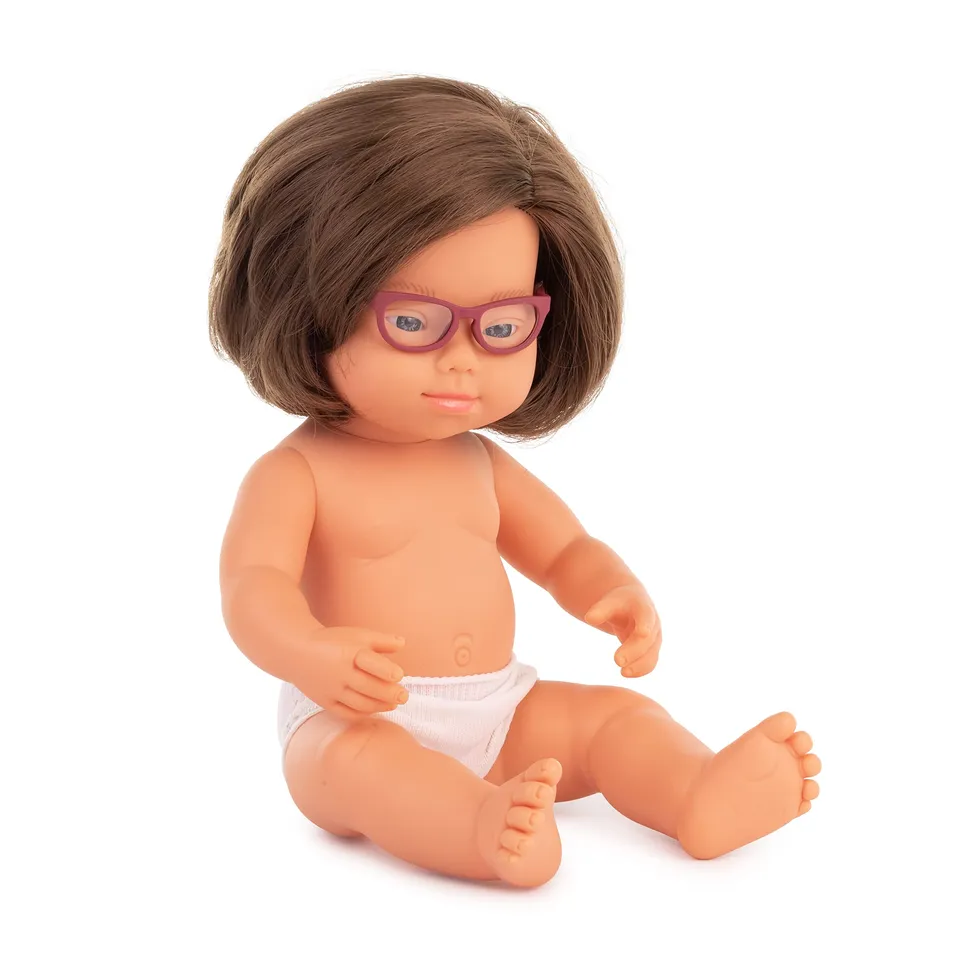 Miniland 31110 Babypuppe europäisches Mädchen 38cm Brille