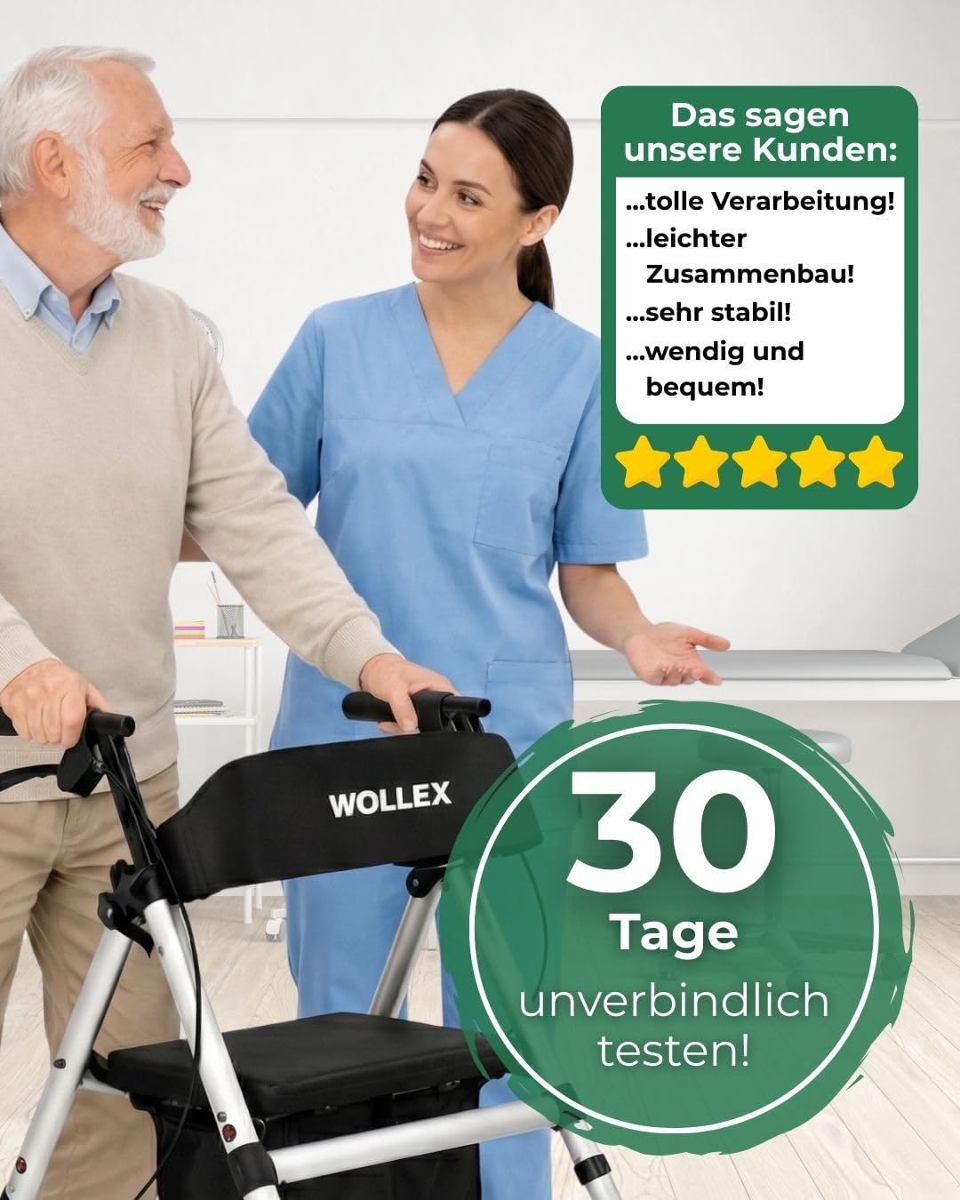 maxErgo Rollator Silber Gehhilfe mit Sitz 8 Zoll Räder