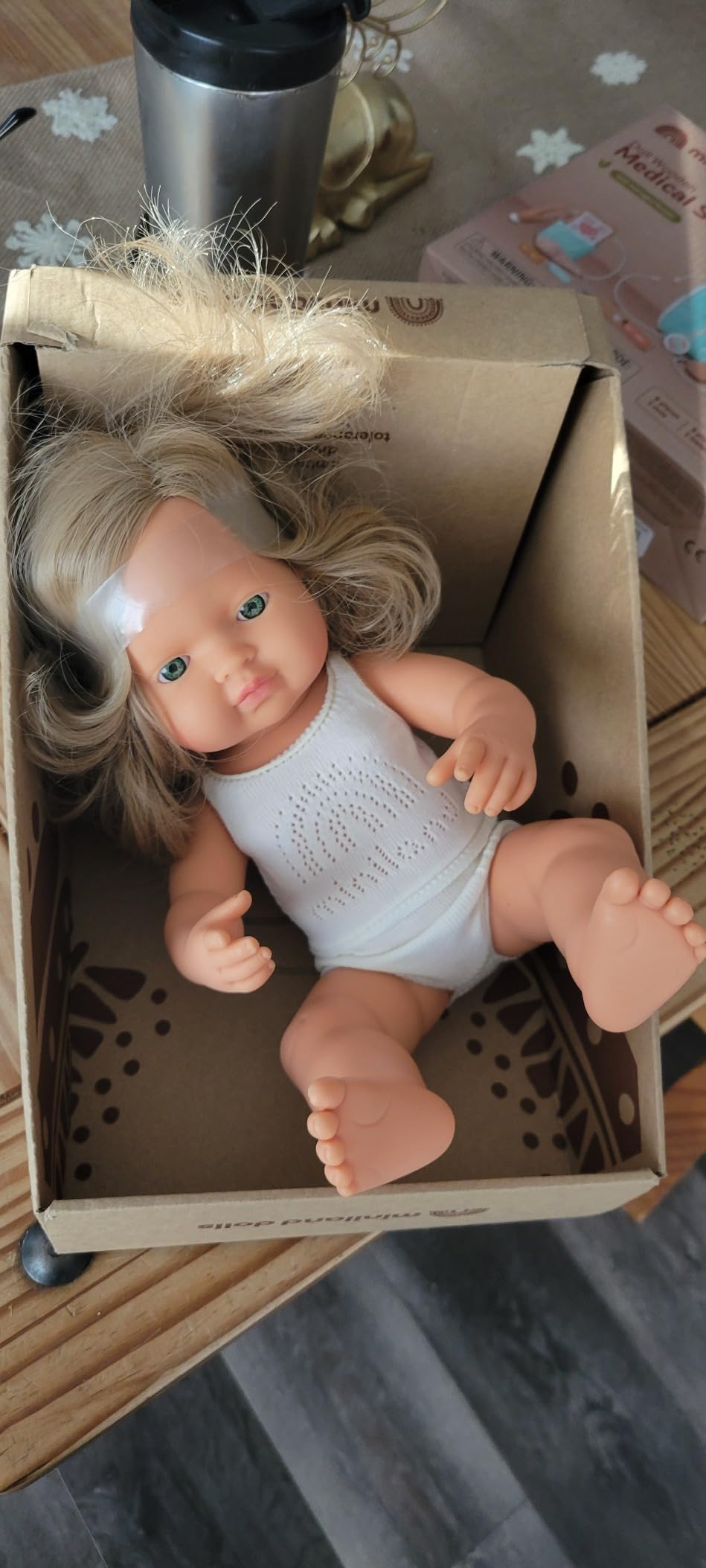 Miniland Dolls 31260 Babypuppe Mädchen 38 cm dunkelblond