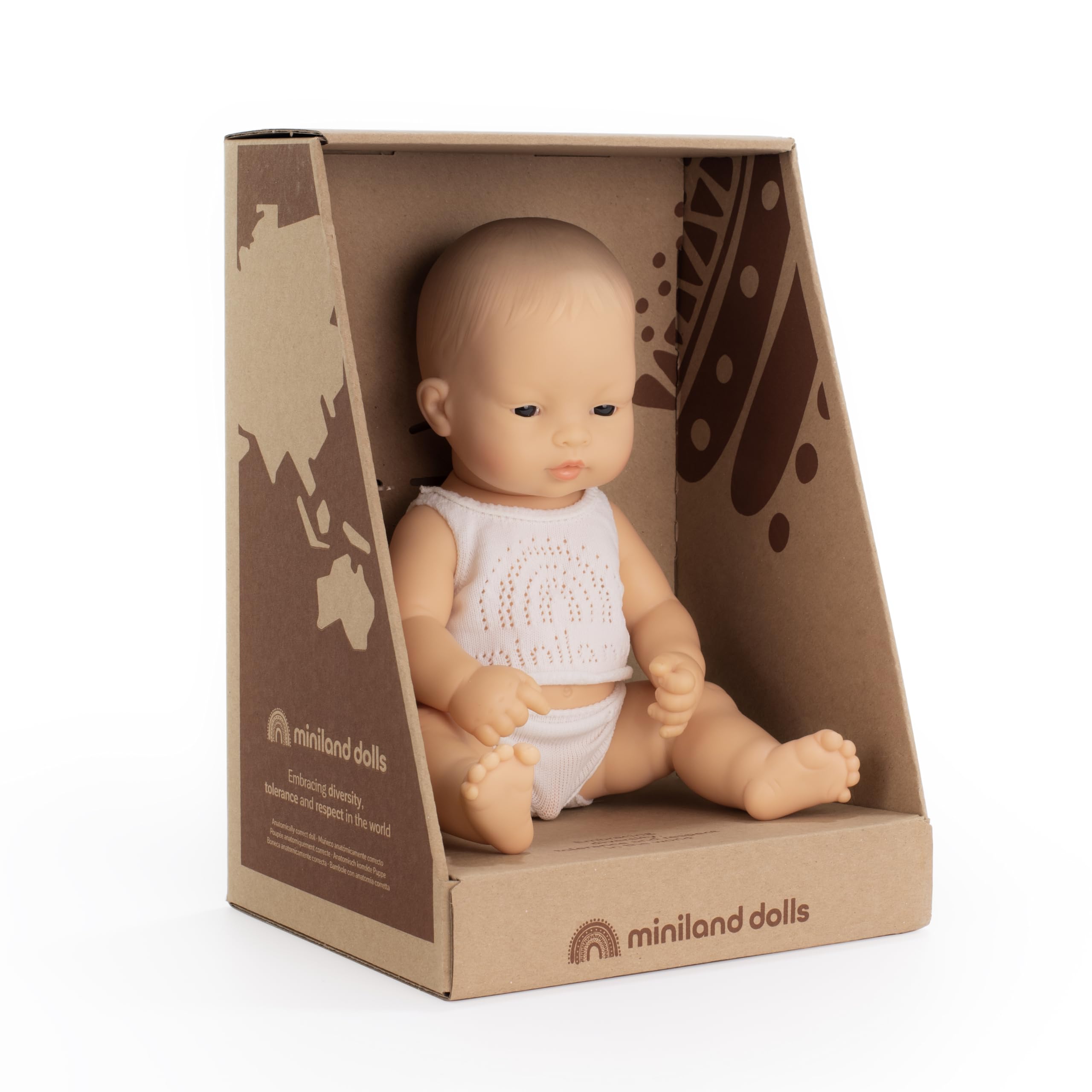 Miniland Dolls Babypuppe Junge 32 cm asiatisch Vinyl Unterwäsche