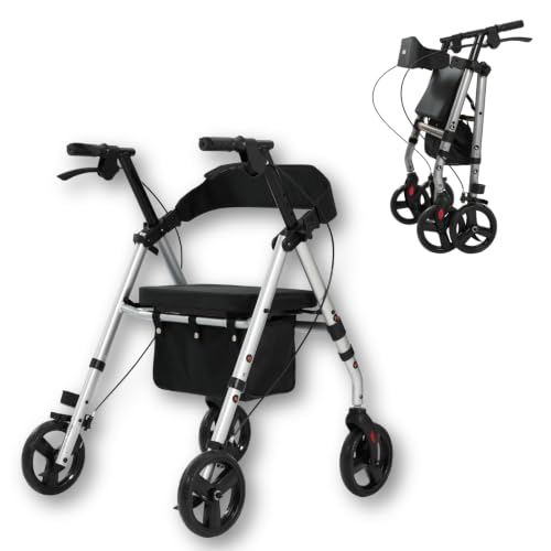 maxErgo Rollator Silber Gehhilfe mit Sitz faltbar