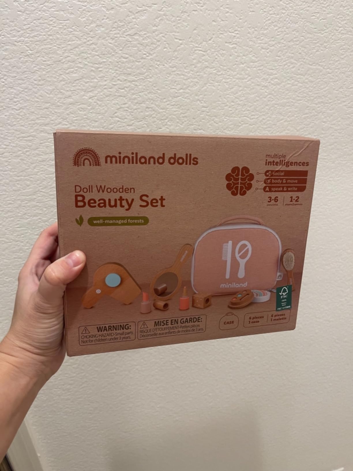Miniland Dolls Schönheitsset Holz Puppenzubehör Koffer 7-teilig