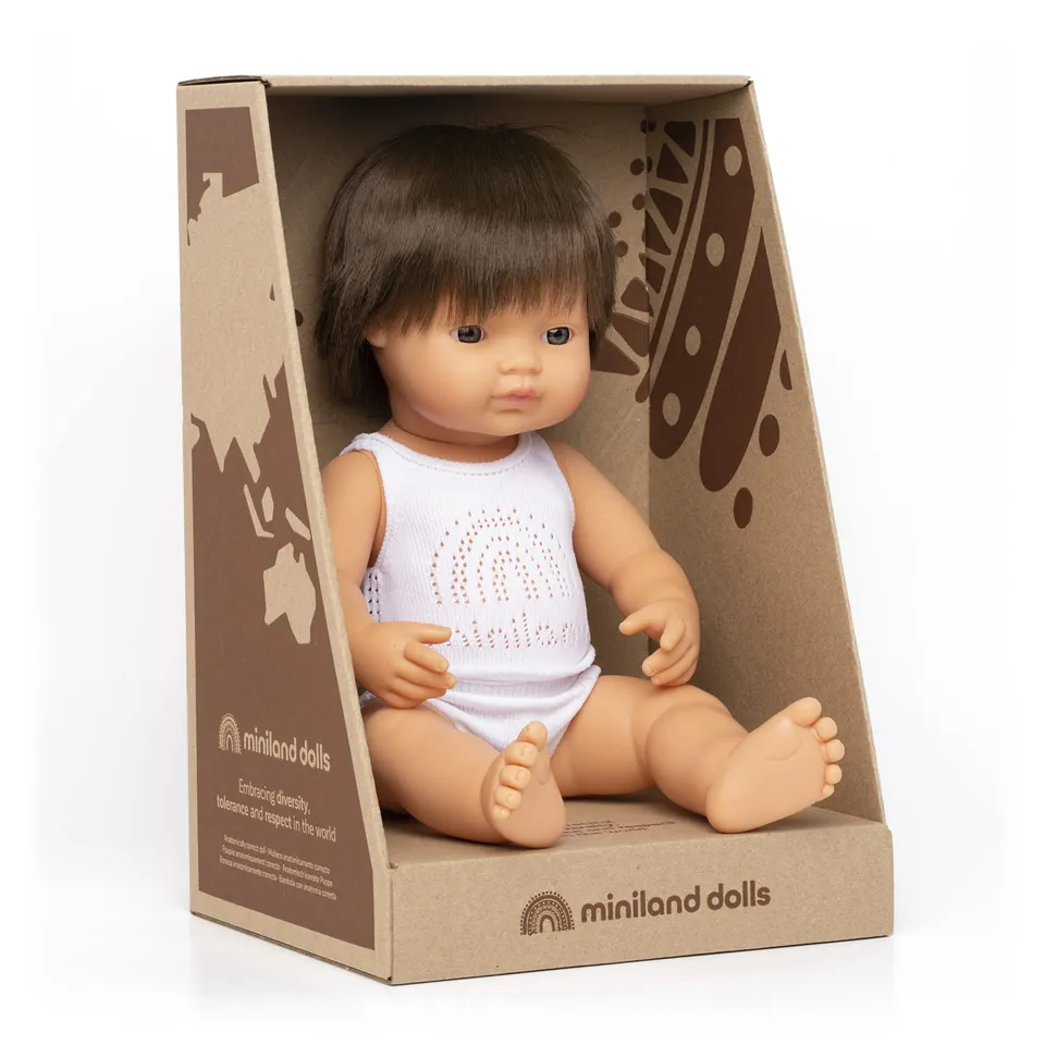 Miniland Dolls Babypuppe 38cm braunhaariger Junge 31179 Vanille